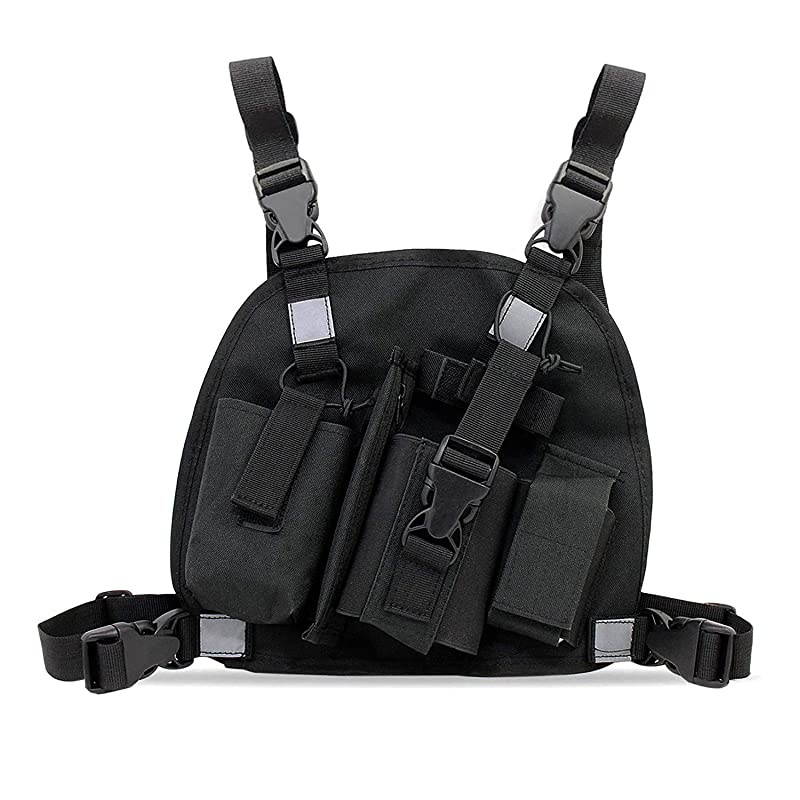 Universal Radio Chest Harness Pack Front Pocket Pouch Bag Holster EMS Vest Rig with Reflective Stripe for Two Way Radio Walkie Talkie Black Rescue Essentials
