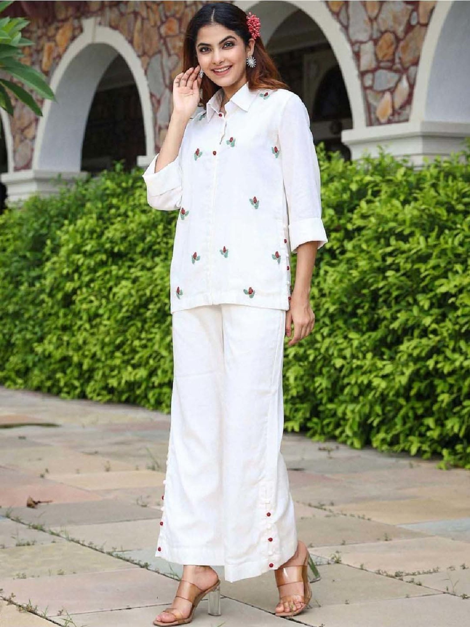 Artagai Midnight Navy Elevated Basics Co-Ord Set With Notch Collar Top And Straight Pants