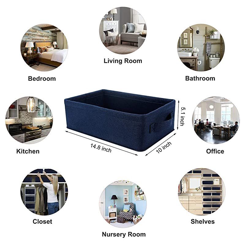 Storage Baskets Shelf Storage Baskets Navy Blue Fabric Storage Basket Bin Narrow Storage Basket for Towels Dog Cat Toys Clothes Hats Belts Dippers Baby Toys Storage Basket Little