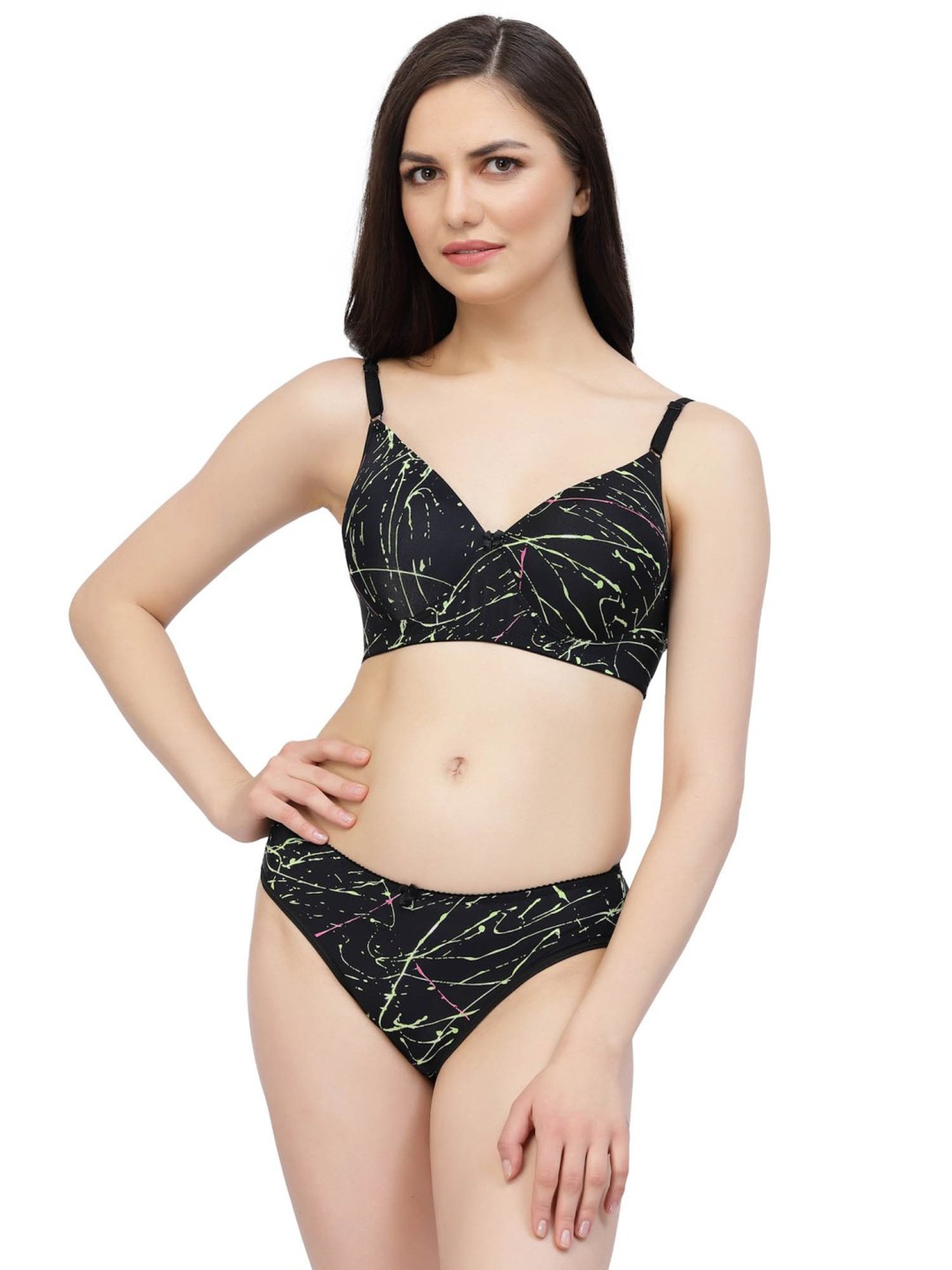 Cukoo Black Printed Everyday Bra Panty Set