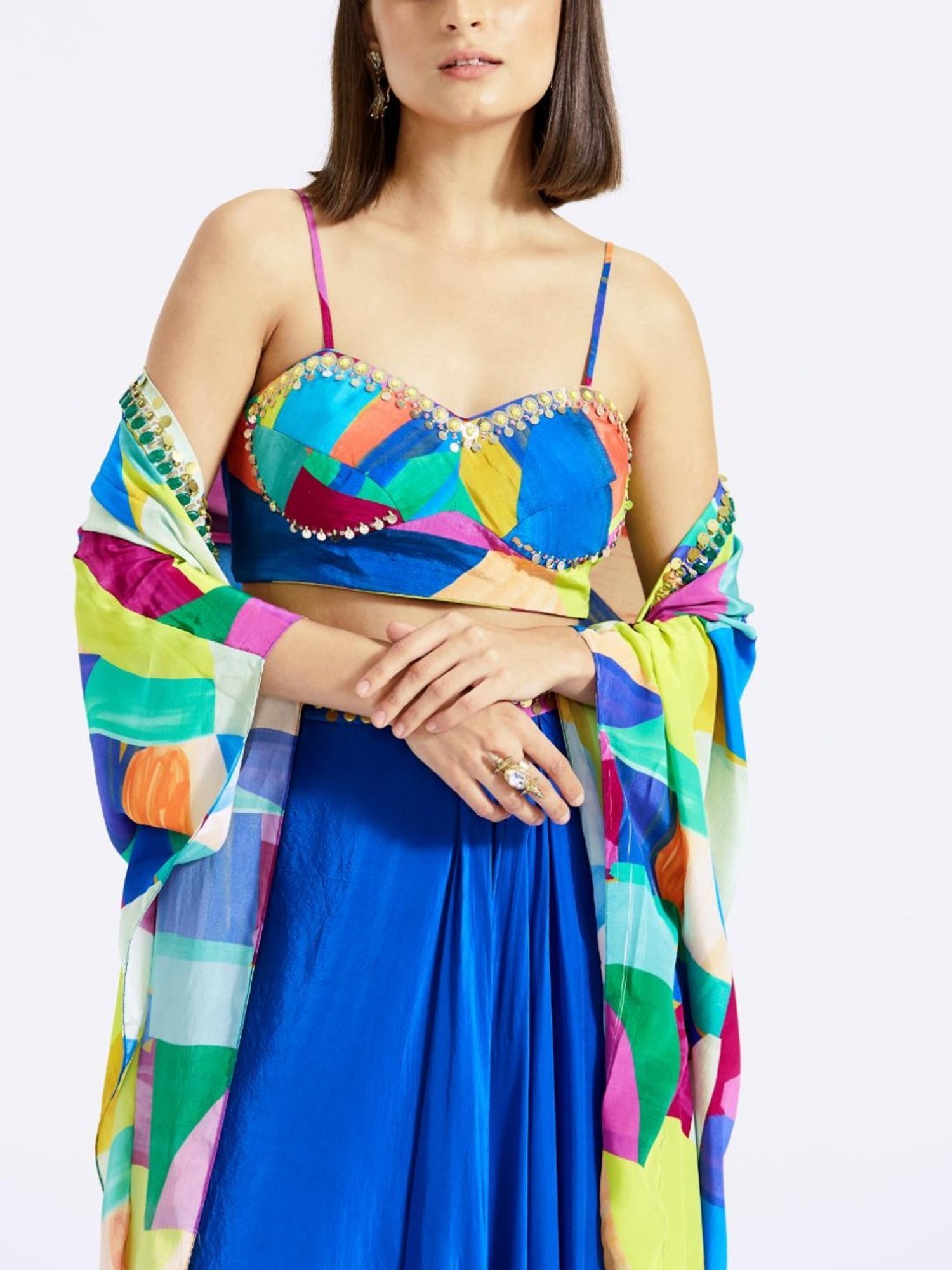 Basanti Kapde aur Koffee Multi Color Skirt with Blouse and Cape