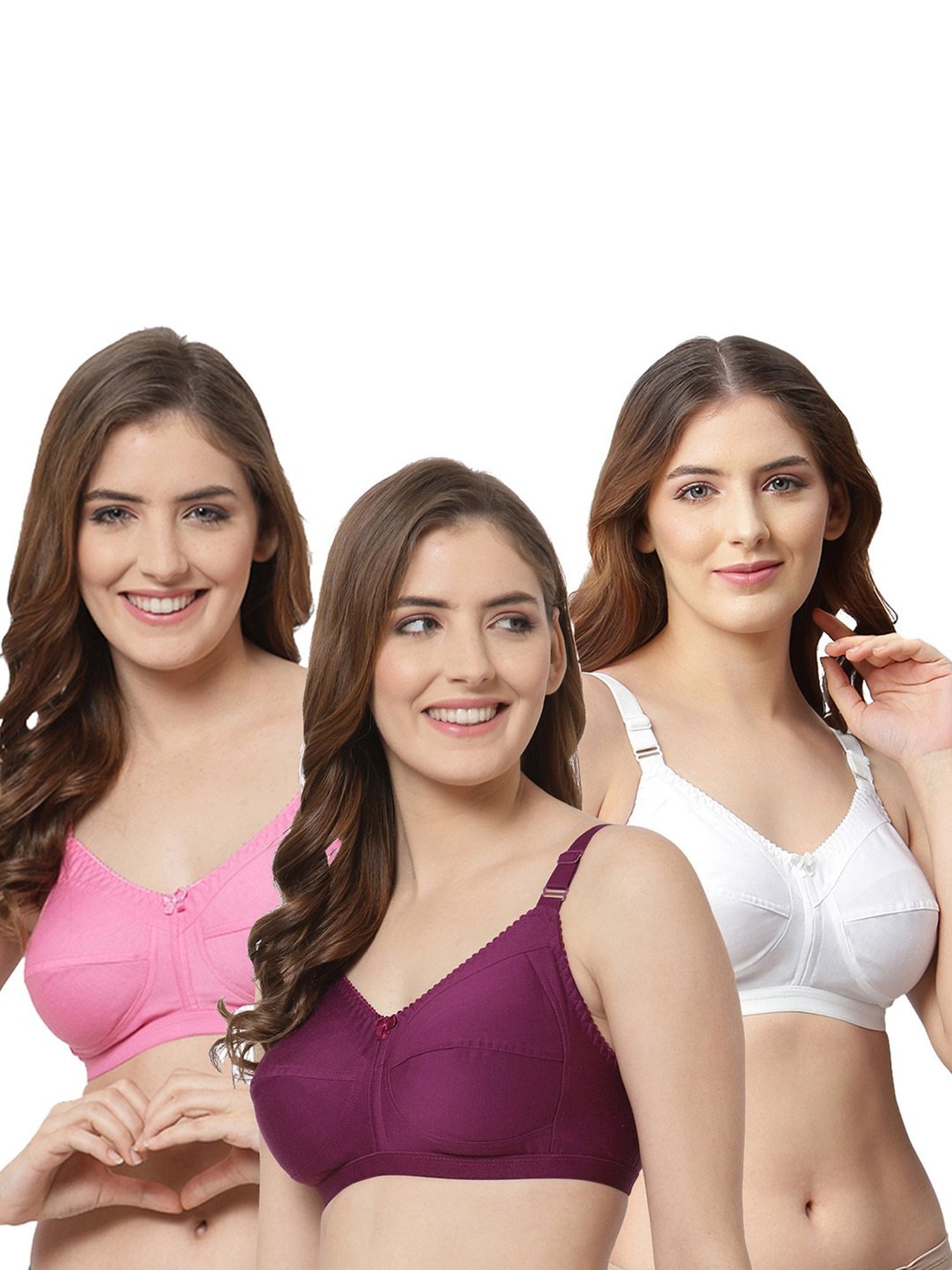 Cukoo Multicolor Solid Full Coverage Non-Wired Bra - Pack of 3