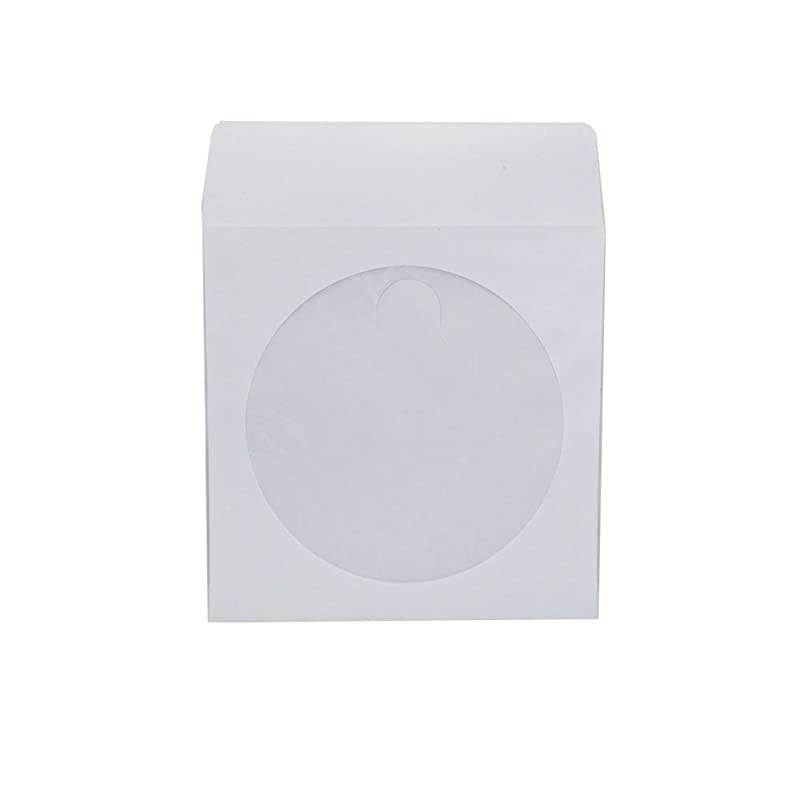 1,000 Pieces White Paper CD DVD Sleeves Envelope Holder with Clear Window and Flap, 80g Economy Weight.