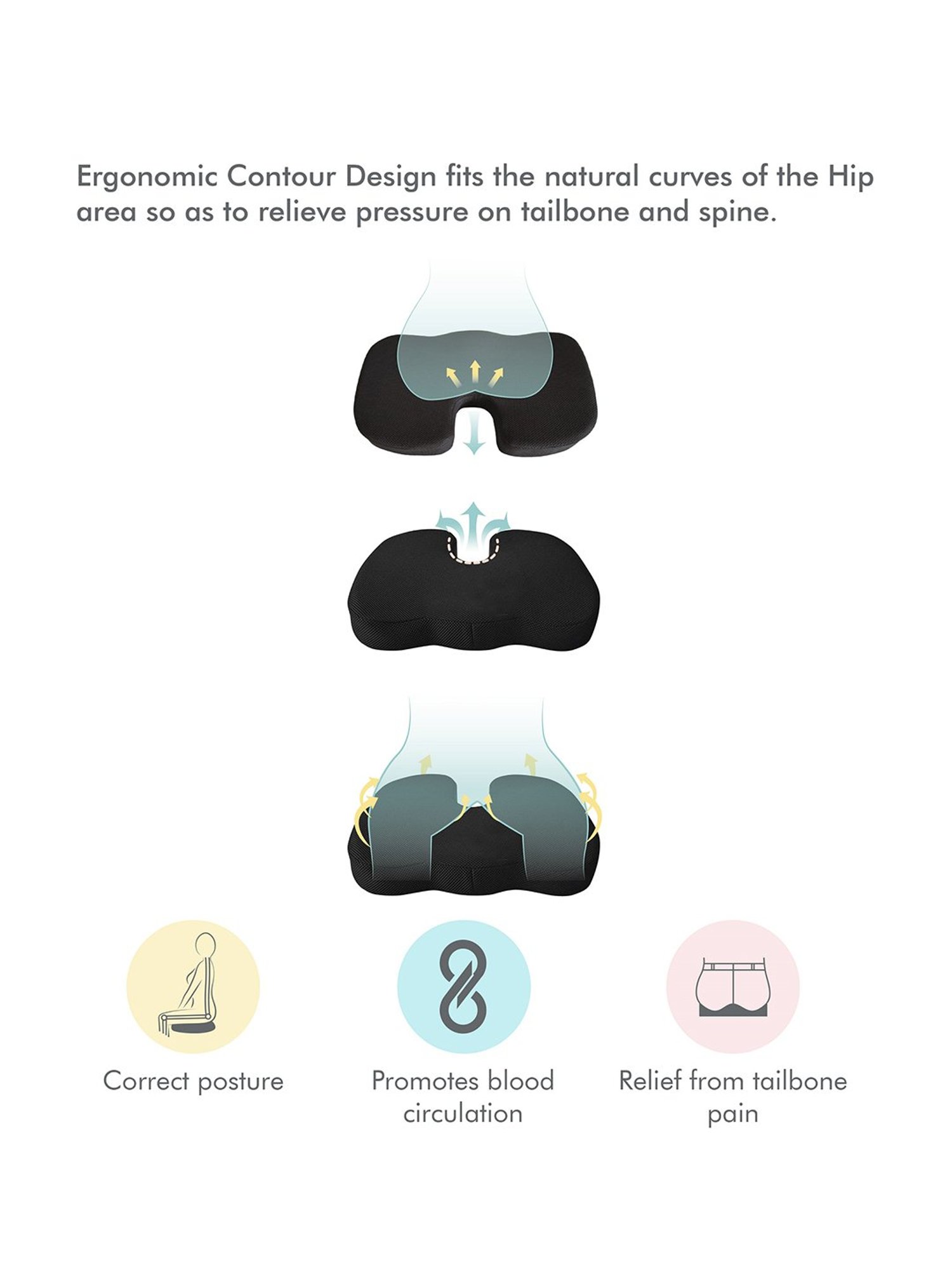 The White Willow Black Coccyx Orthopedic Hard Grade Foam Seat Cushion - Set of 1