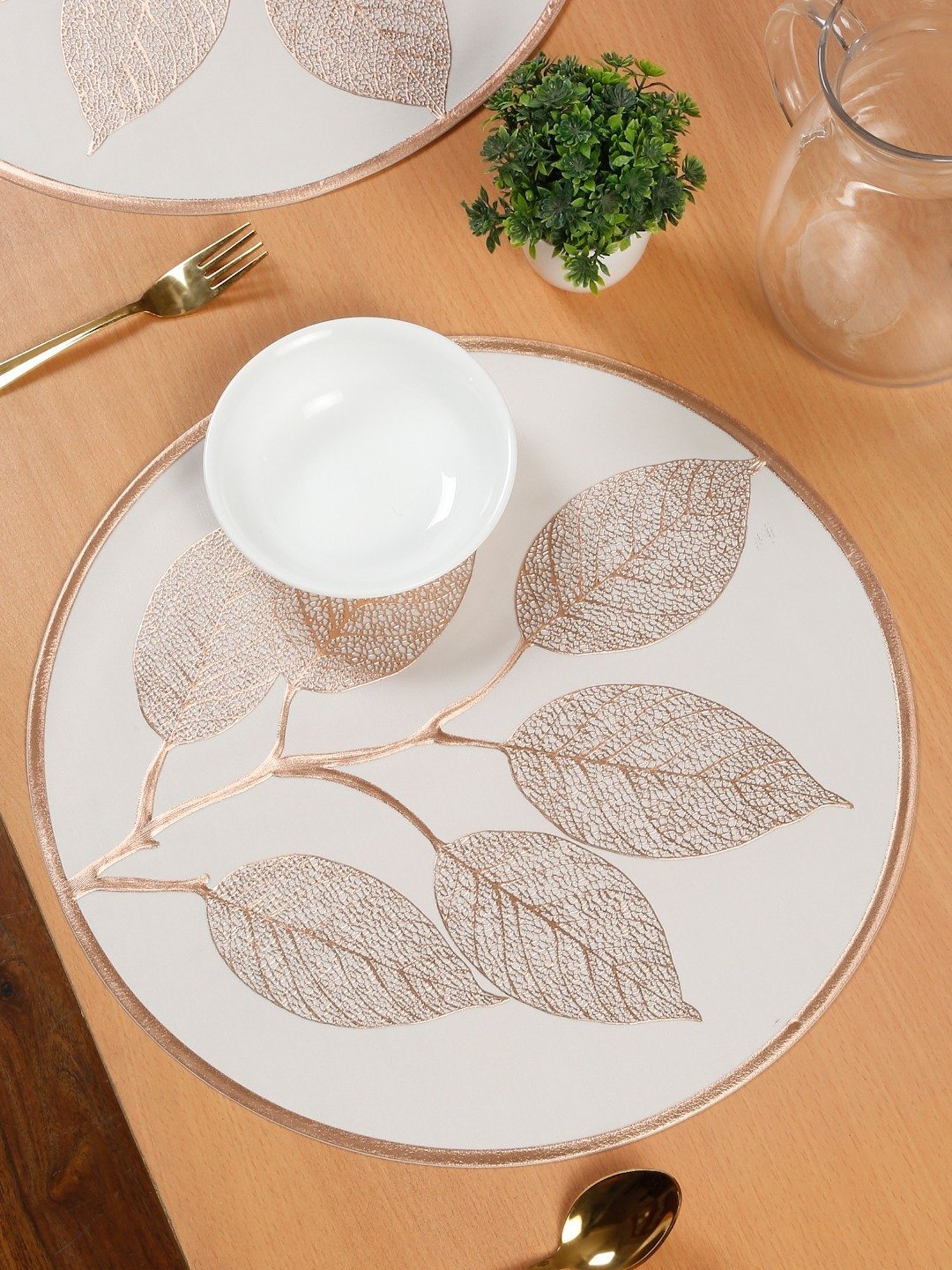 HOSTA HOMES Self Designed Printed Cream Gold PVC Table Placemat