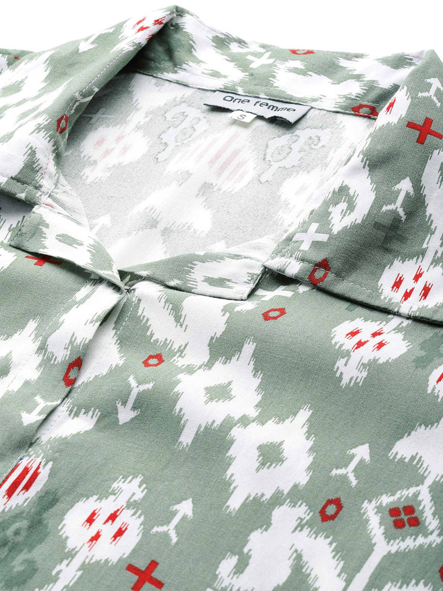 One Femme Green Print Shirt With Pants