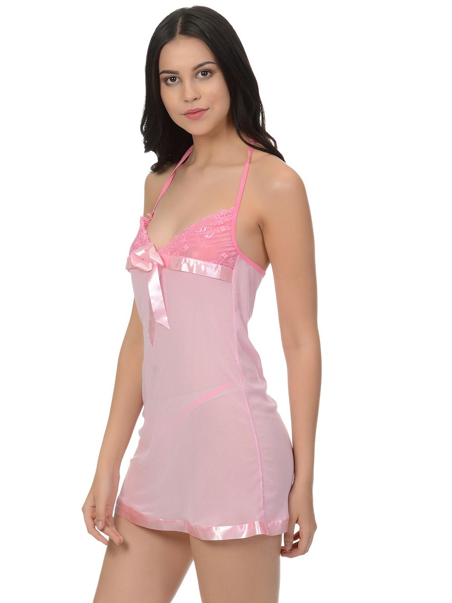 Mod & Shy Pink Lace Babydoll With G String