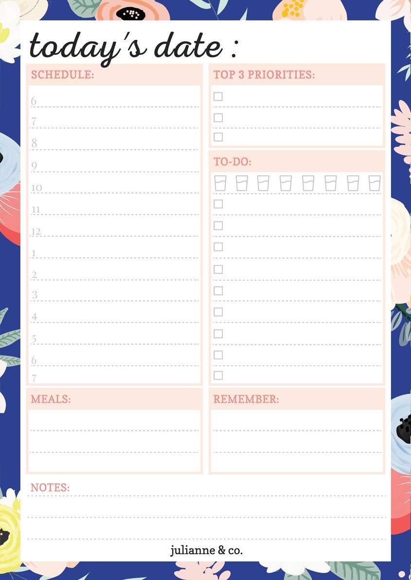 Daily Planner Notepad with Sticky Note Backing by Julianne & Co - All-In-One Undated To-Do, Schedule & Priority List Planning Pad - Portable Tear-Off Sheet Design - Small Size A5 (3 Pack)