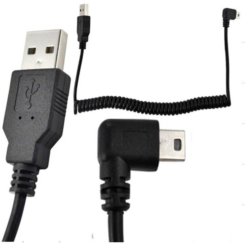 5Ft Spiral Coiled USB MINI 5Pin 5P right angle Male to USB 2.0 A male plug Cable