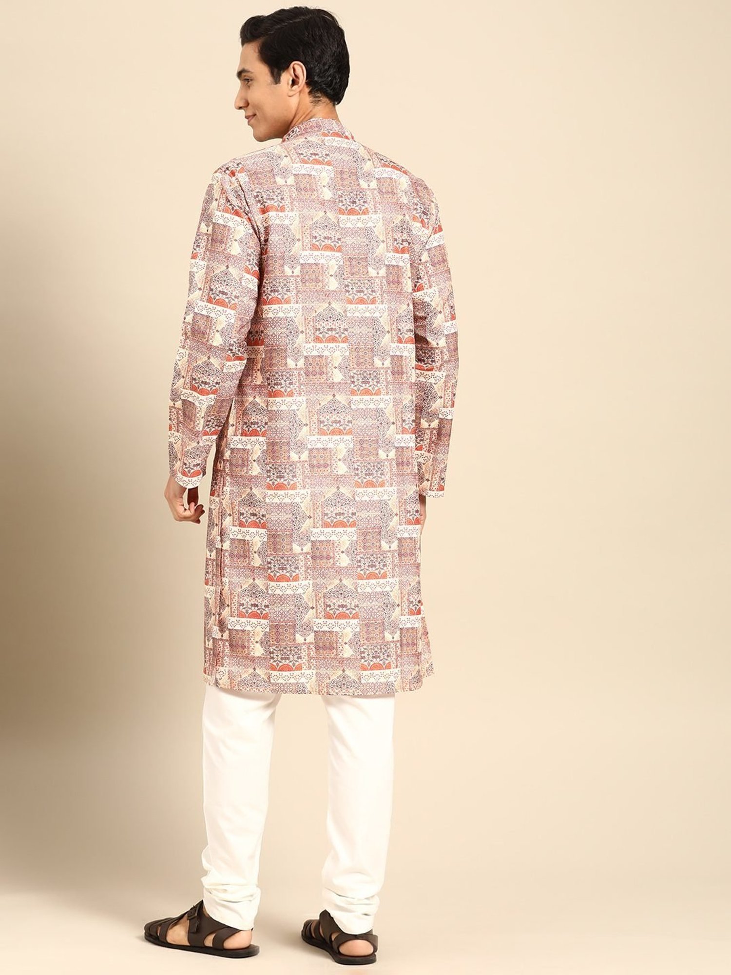 ManQ Multicolored Regular Fit Printed Kurta Bottom Set