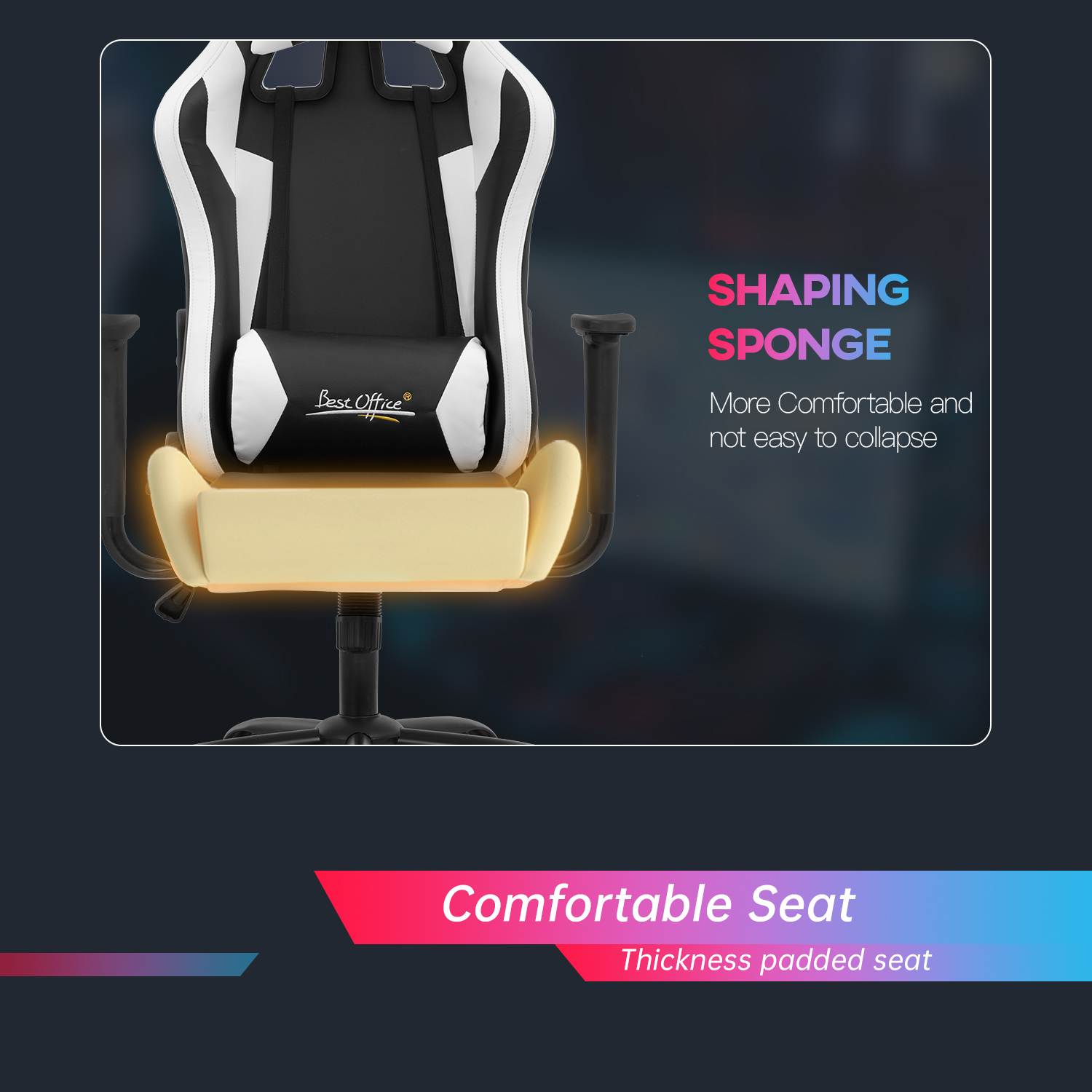 Gaming Chair Racing Chair Computer Chair with Lumbar Support Headrest Armrest Task Rolling Swivel Desk Chair PU Leather Adjustable PC Office Chair Ergonomic E-Sports Chair White