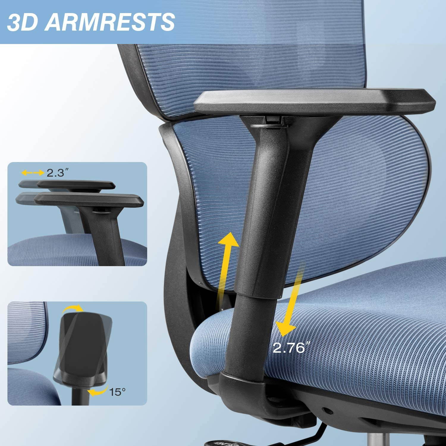 Furmax Ergonomic Office Chair Computer Desk Chair Mesh Fabric High Back Swivel Chair with Adjustable Headrest and Armrests Executive Rolling Chair with Curved Lumbar Support (Gray)