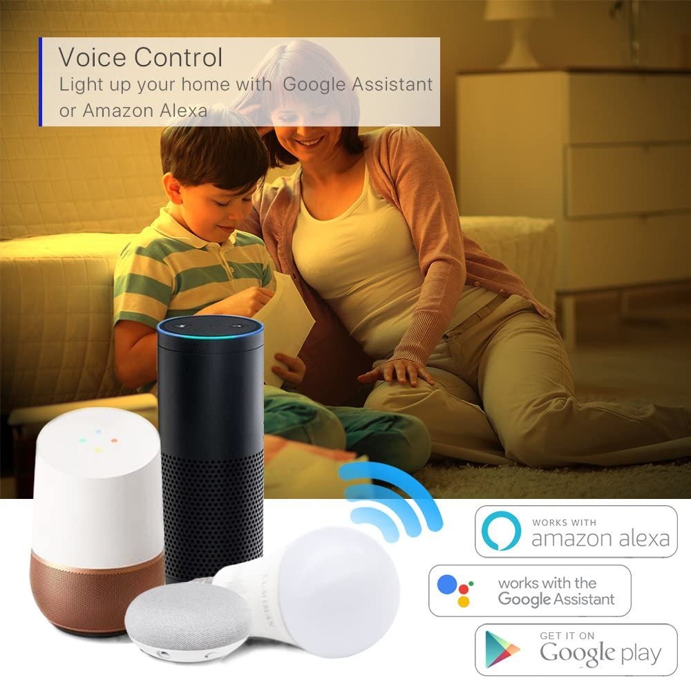 Smart WiFi Light Bulb, LUMIMAN LED RGBCW Color Changing, Compatible with Alexa, Siri and Google Home Assistant, No Hub Required, A19 E26 Multicolor 4 Pack