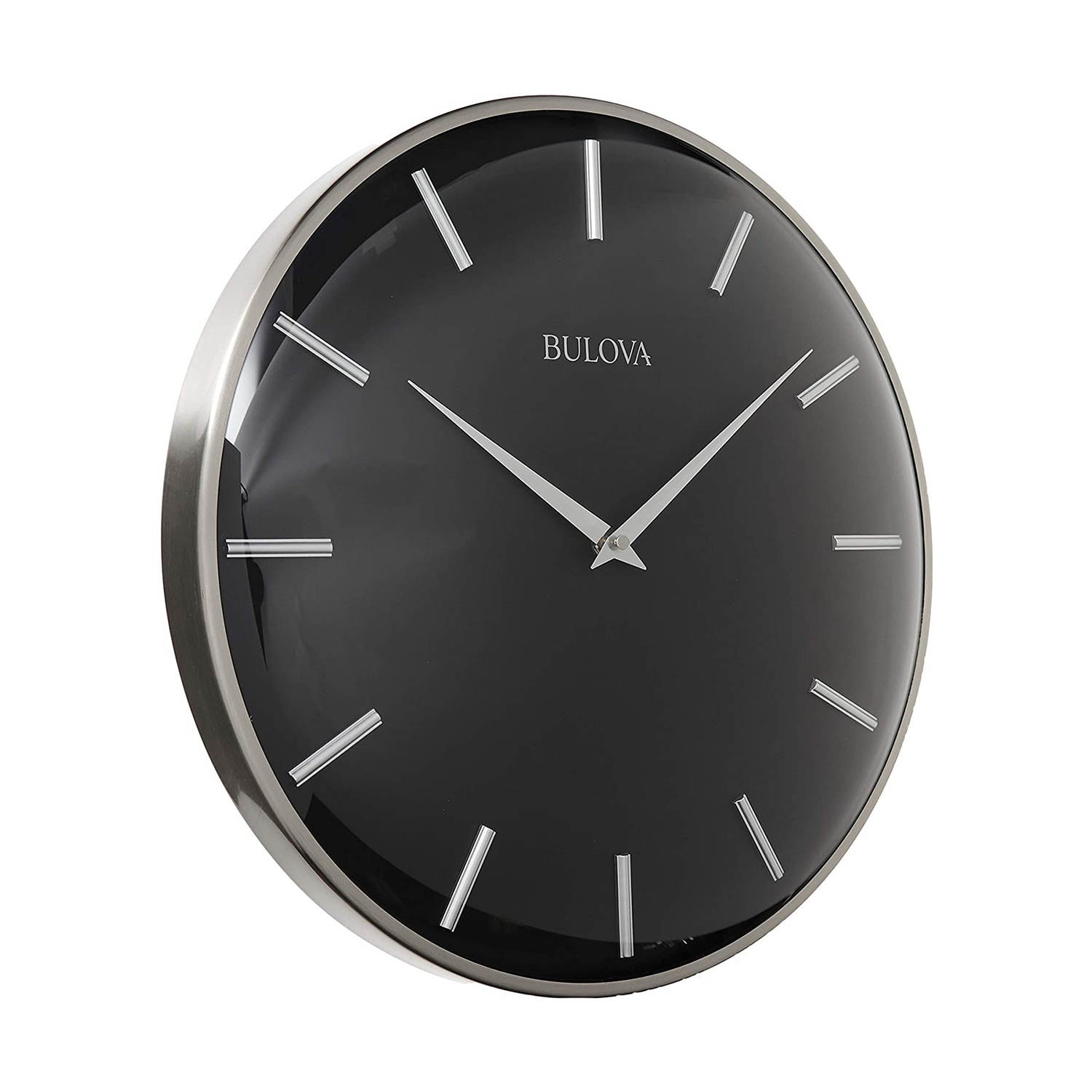 Bulova 16" Metro Quartz Satin Pewter Finish Metal Black Dial Wall Clock C4849