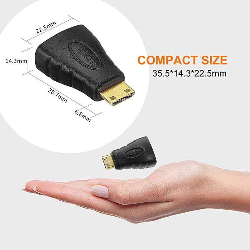2Pack HDMI Mini Adapter Gold Plated Mini HDMI to HDMI Connector 4K Compatible for Camera Camcorder DSLR Tablet Video Card