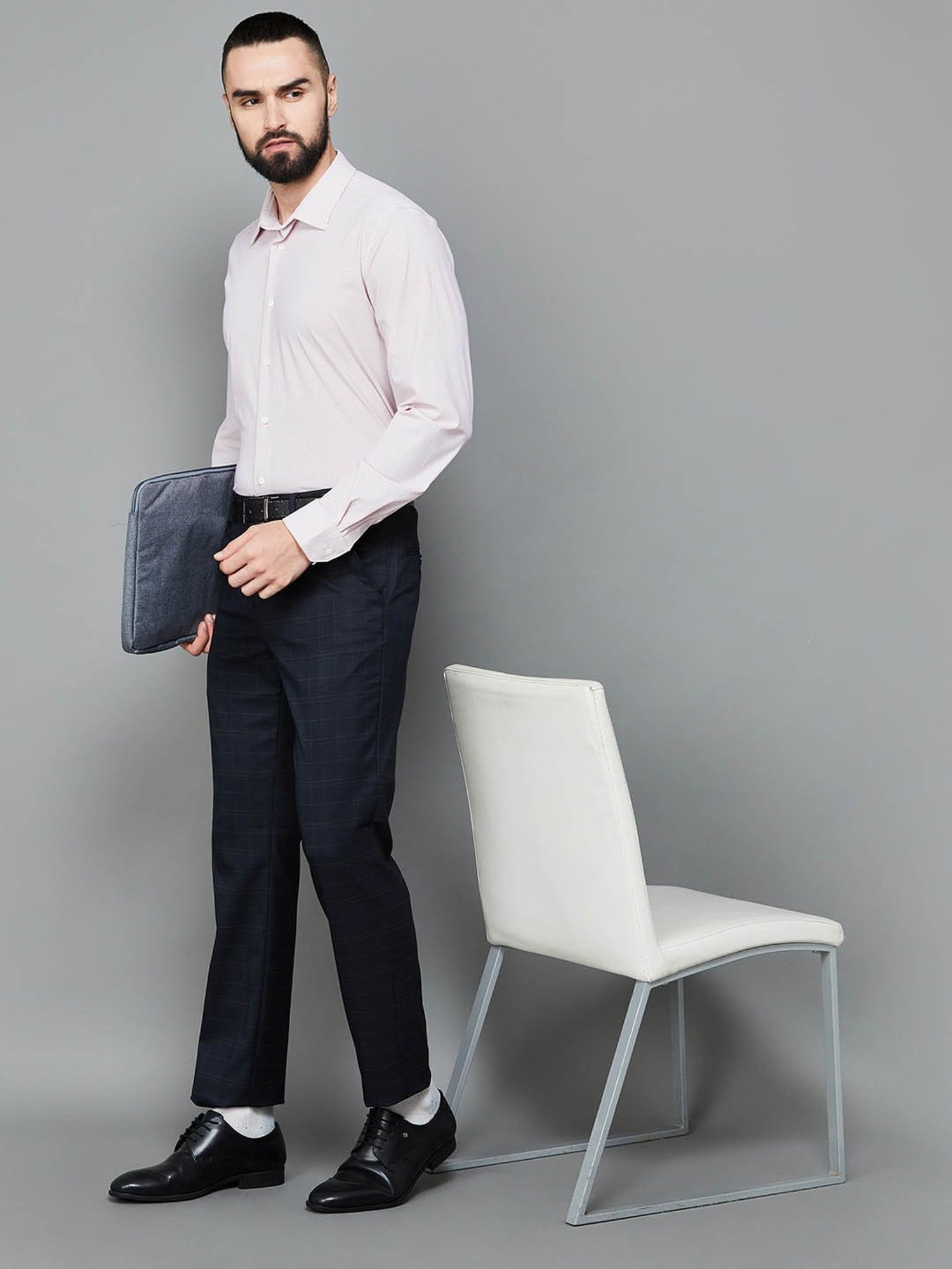 Code by Lifestyle Black Slim Tapered Fit Checks Trousers