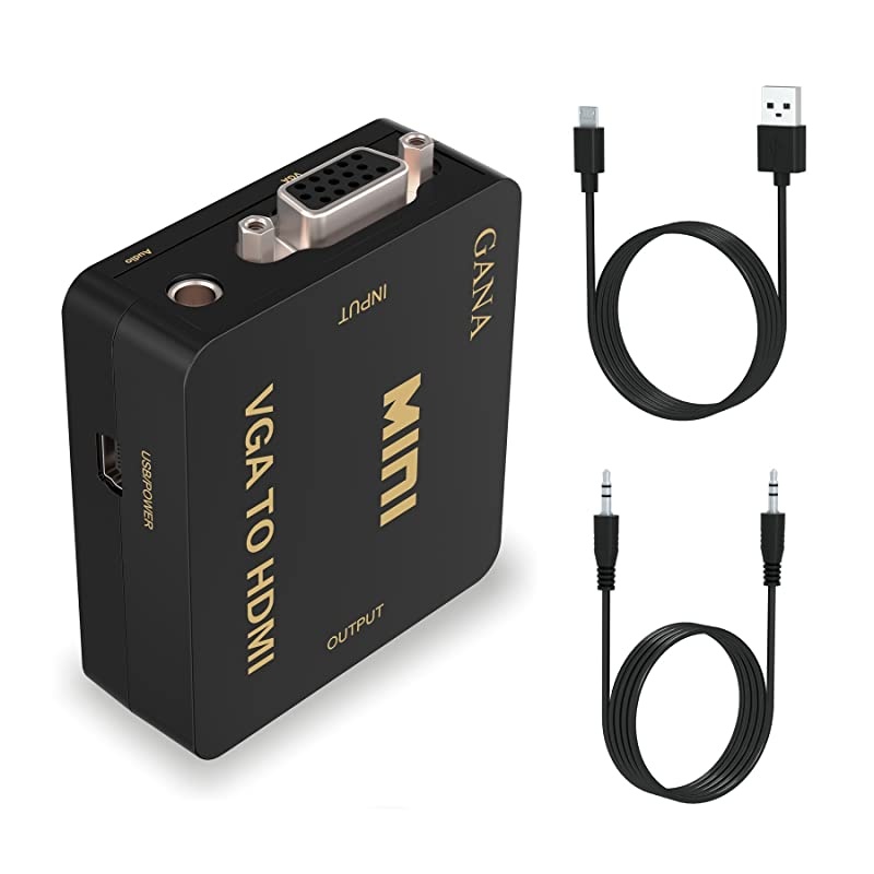 VGA to HDMI  1080P Full HD Mini VGA to HDMI Audio Video Converter Adapter Box with USB Cable and 35mm Audio Port Cable Support HDTV for PC Laptop Display Computer Mac Projector Black