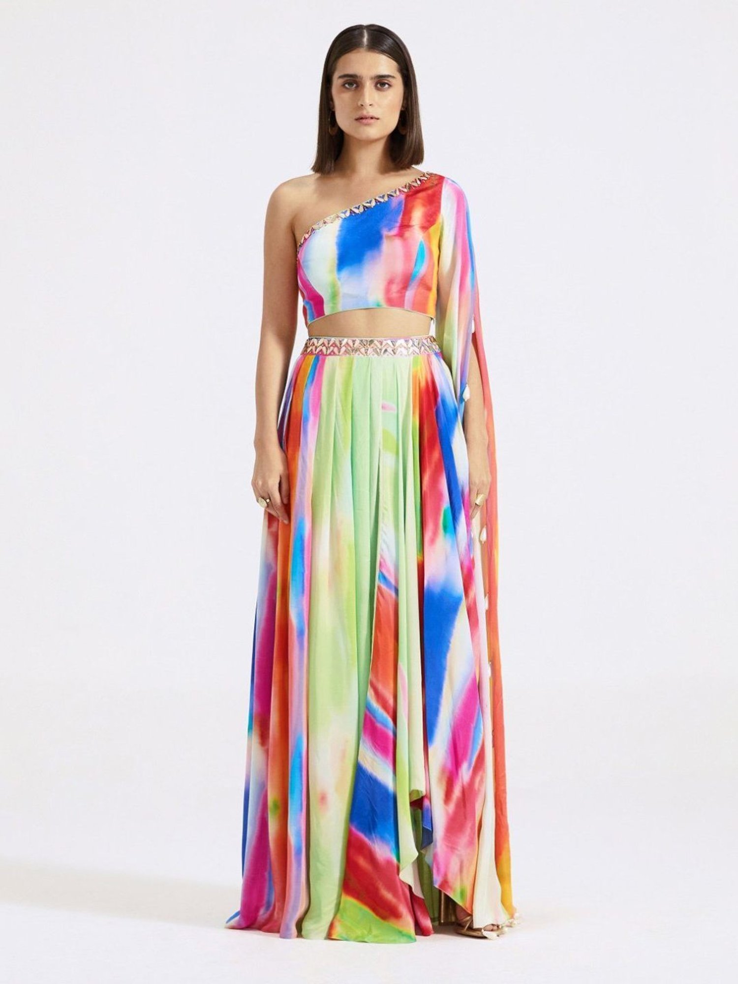 Basanti Kapde aur Koffee Multicolored Evolve One-Shoulder Top with Skirt