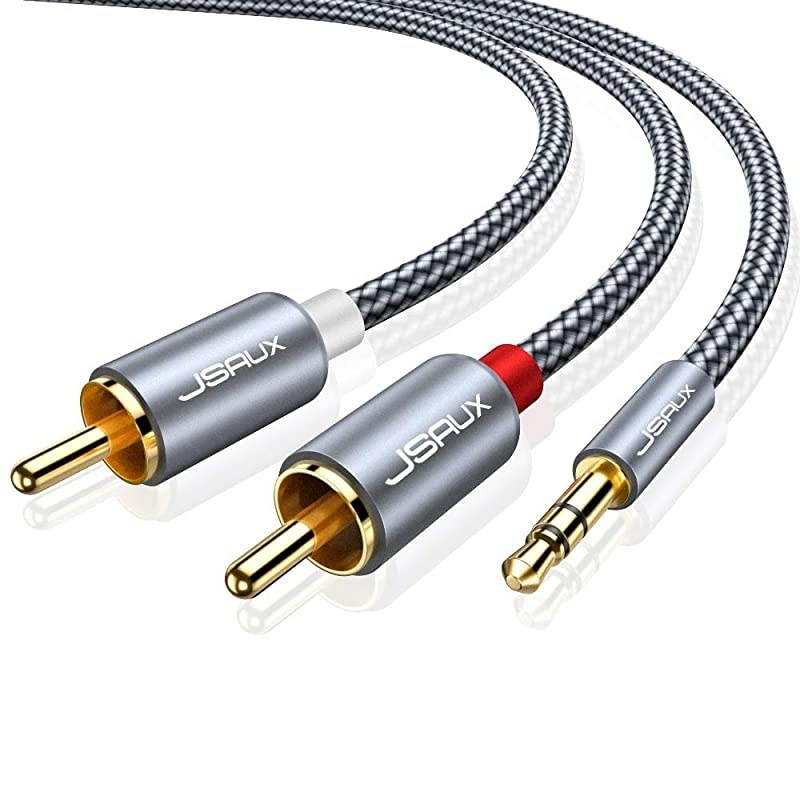 RCA Cable 66ft2M Dual Shielded GoldPlated 35mm Male to 2RCA Male Stereo Audio Adapter Coaxial Cable Nylon Braided AUX RCA Y Cord for Smartphones MP3 Tablets Speakers HDTV Grey