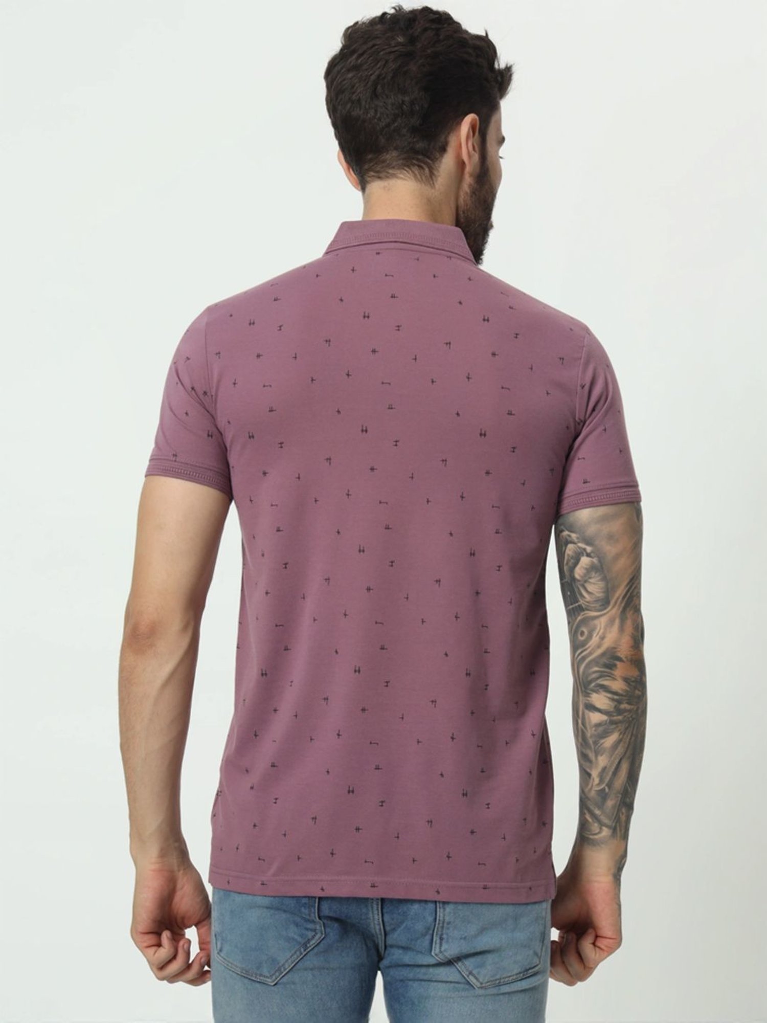Tab91 Purple Regular Fit Printed Polo T-Shirts