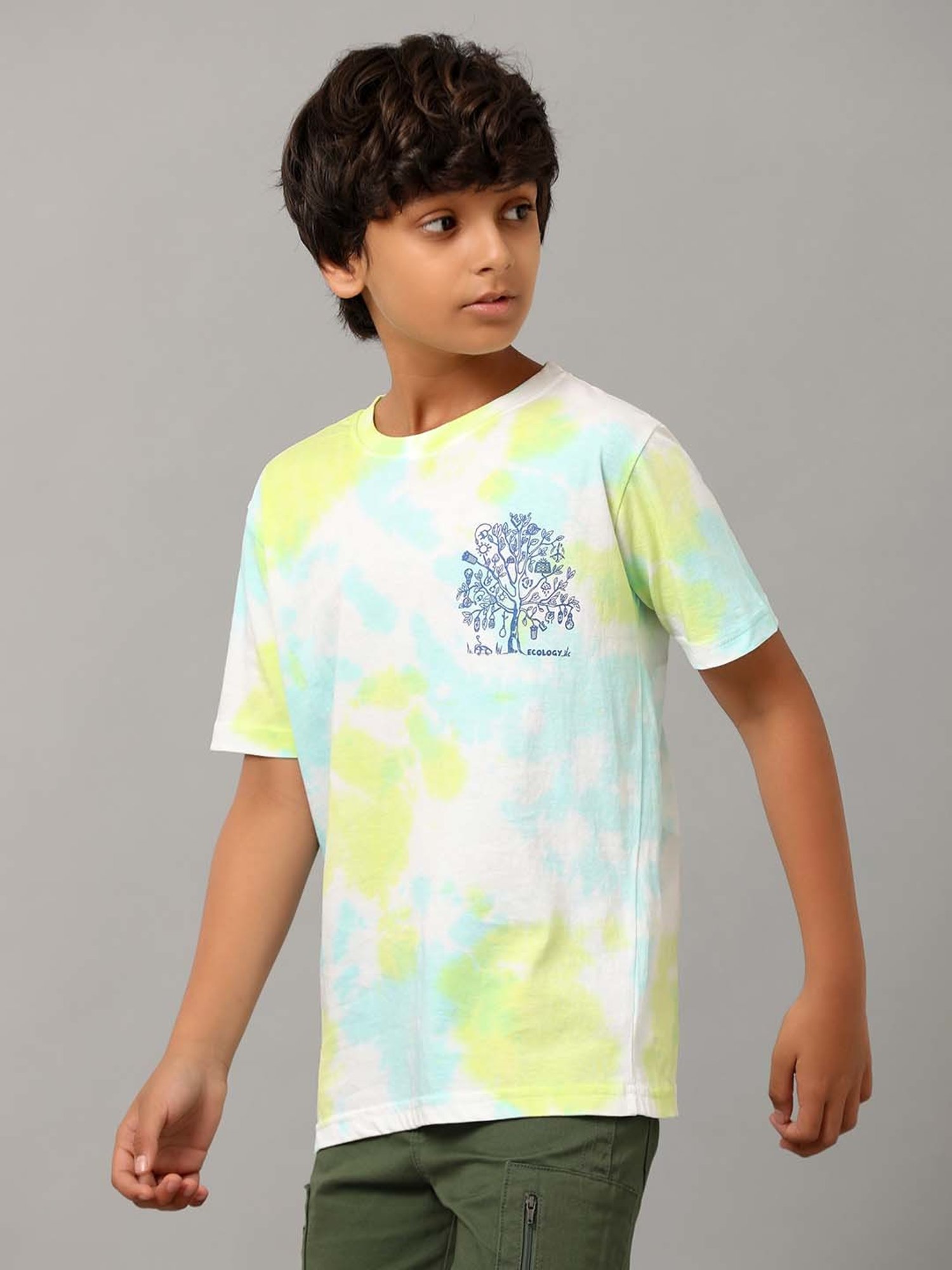 Under Fourteen Only Kids Yellow & Blue Cotton Printed T-Shirt