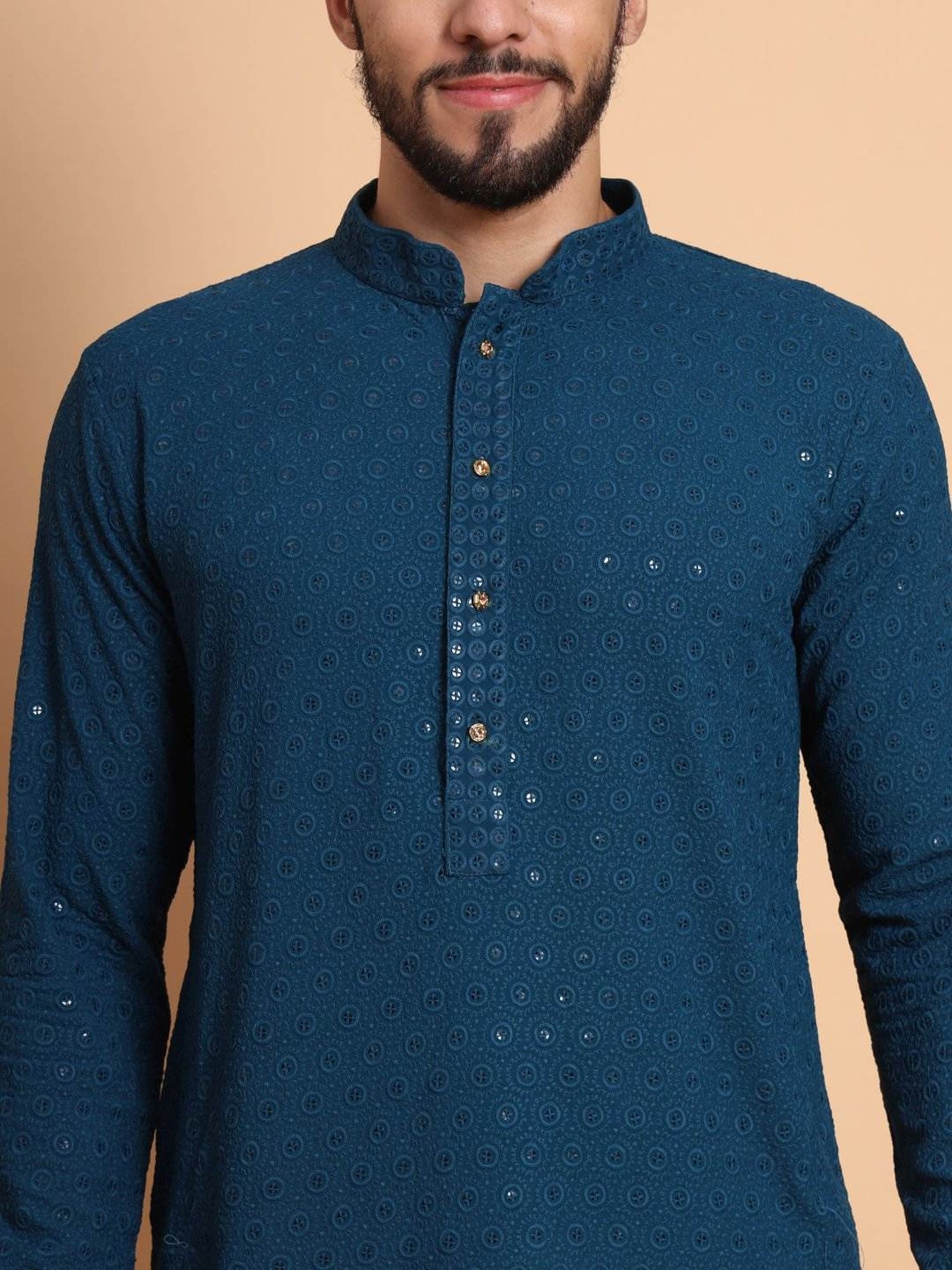 SWAGG INDIA Royal Blue Regular Fit Embroidered Kurta