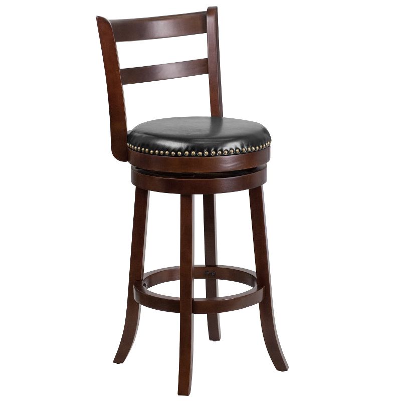 Emma and Oliver 30"H Single Slat Ladder Back Cappuccino Wood Swivel Barstool