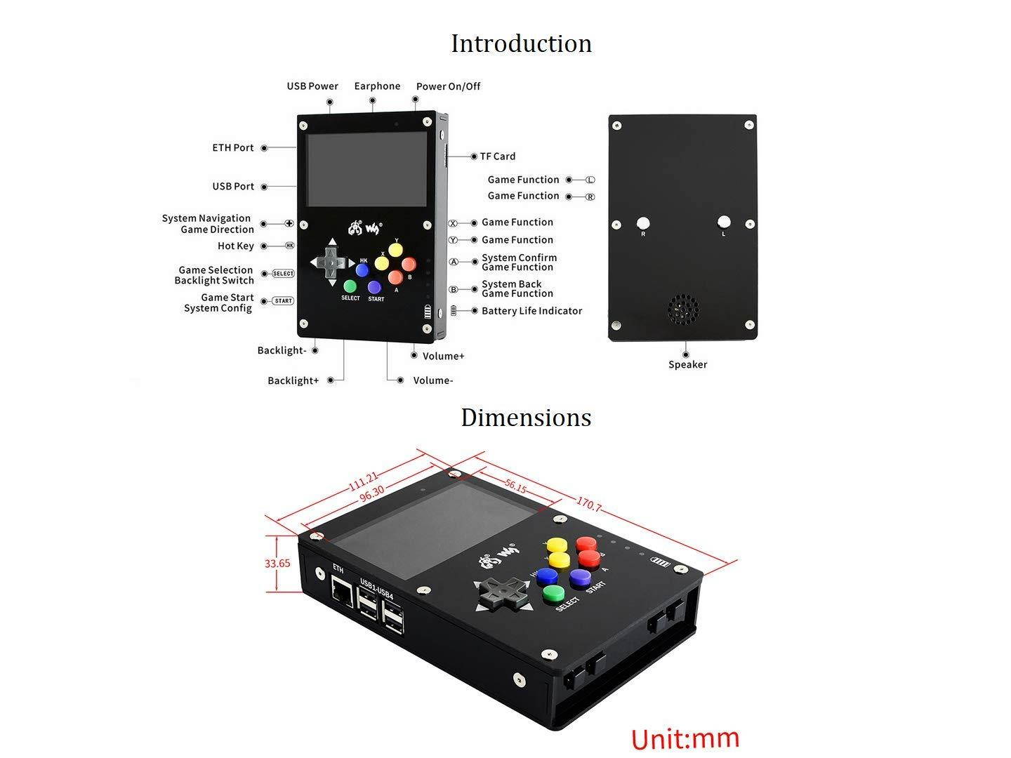 GamePi43 Accessories Classic Portable Retro Video Game Console Compatible with Raspberry Pi 3 B+/3B/2B/B+, with 800&times;480 4.3inch IPS Display