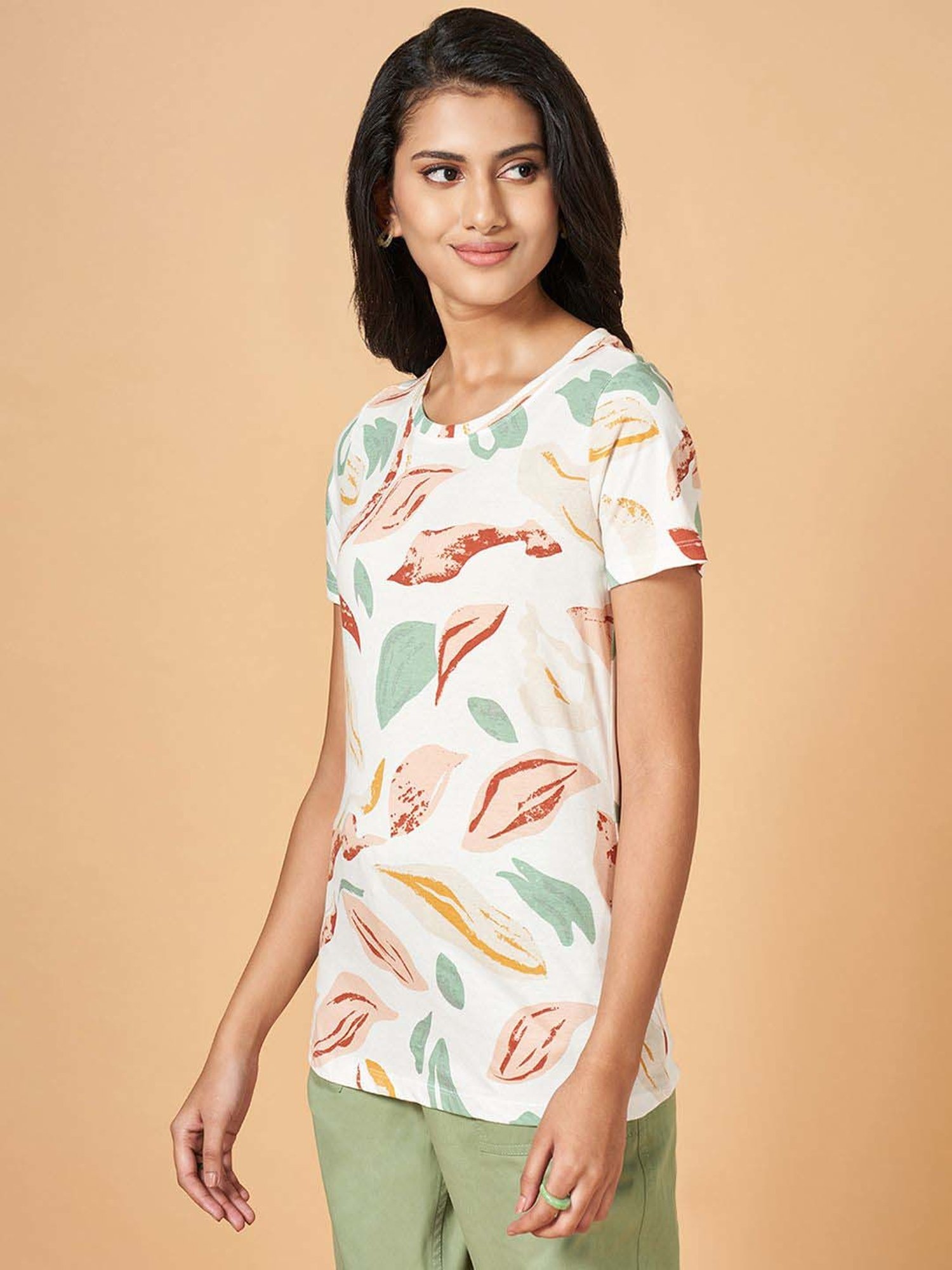 Honey by Pantaloons White Cotton Printed T-Shirt