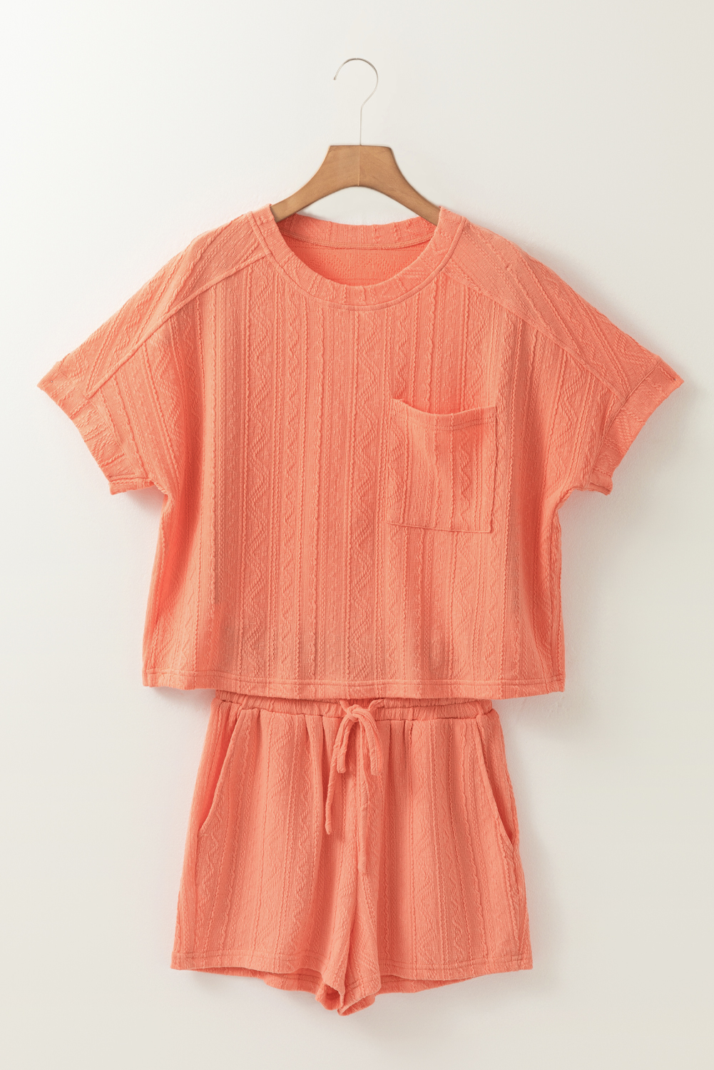 Skobeloff Textured Ruffle Split Top and Drawstring Shorts Set
