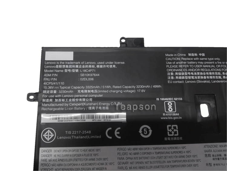 Yeapson L18C4P71 Battery For Lenovo ThinkPad X1 Carbon 7th Gen 2019 SB10K97644 02DL006