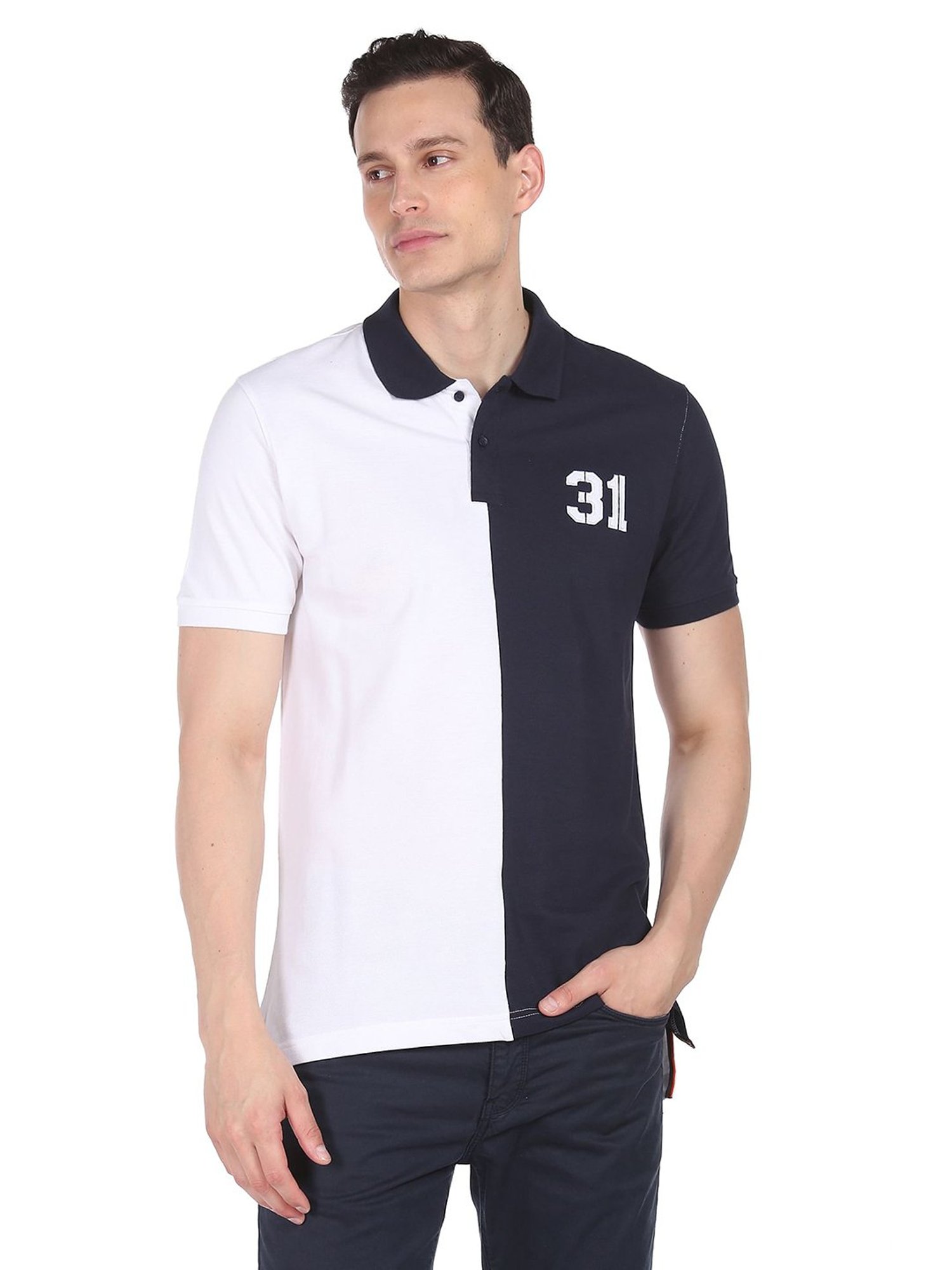 AD by Arvind White & Navy Polo T-Shirt