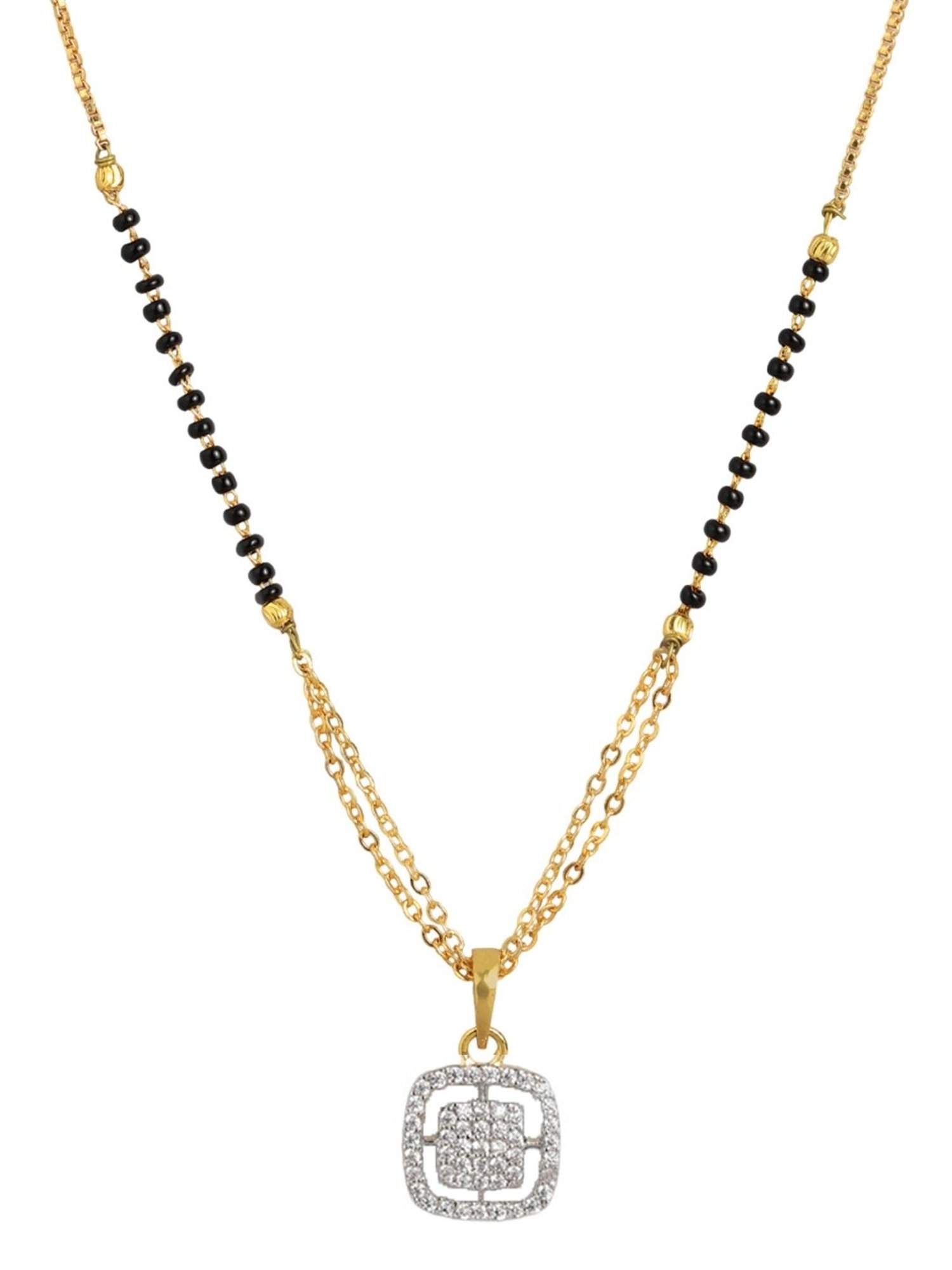 Abdesigns Gold-Plated American Diamond & Black Beaded Mangalsutra