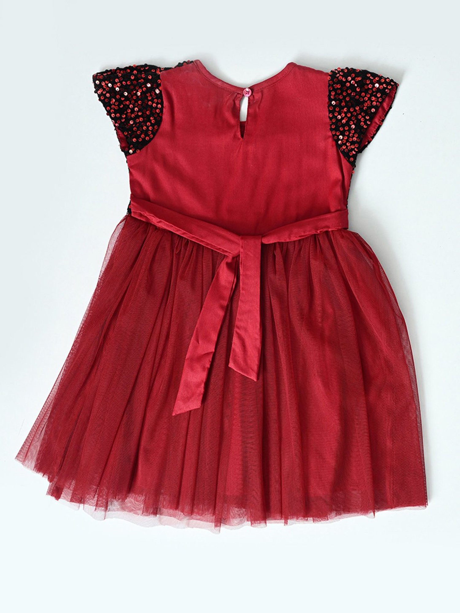 Bella Moda Girls Maroon & Black Embellished Dress with Sling Bag