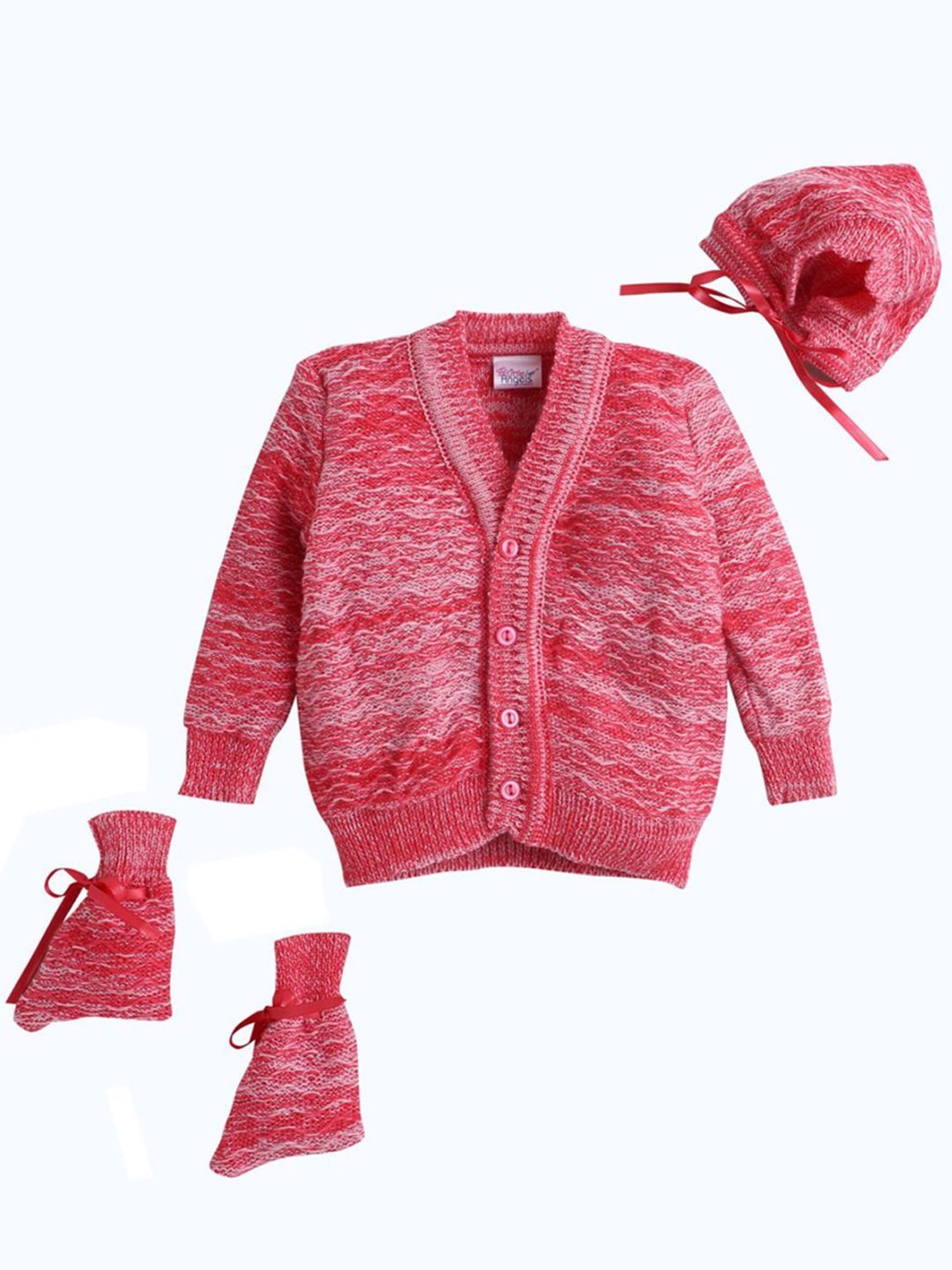 Little Angels Kids Pink Textured Pattern Full Sleeves Sweater Set