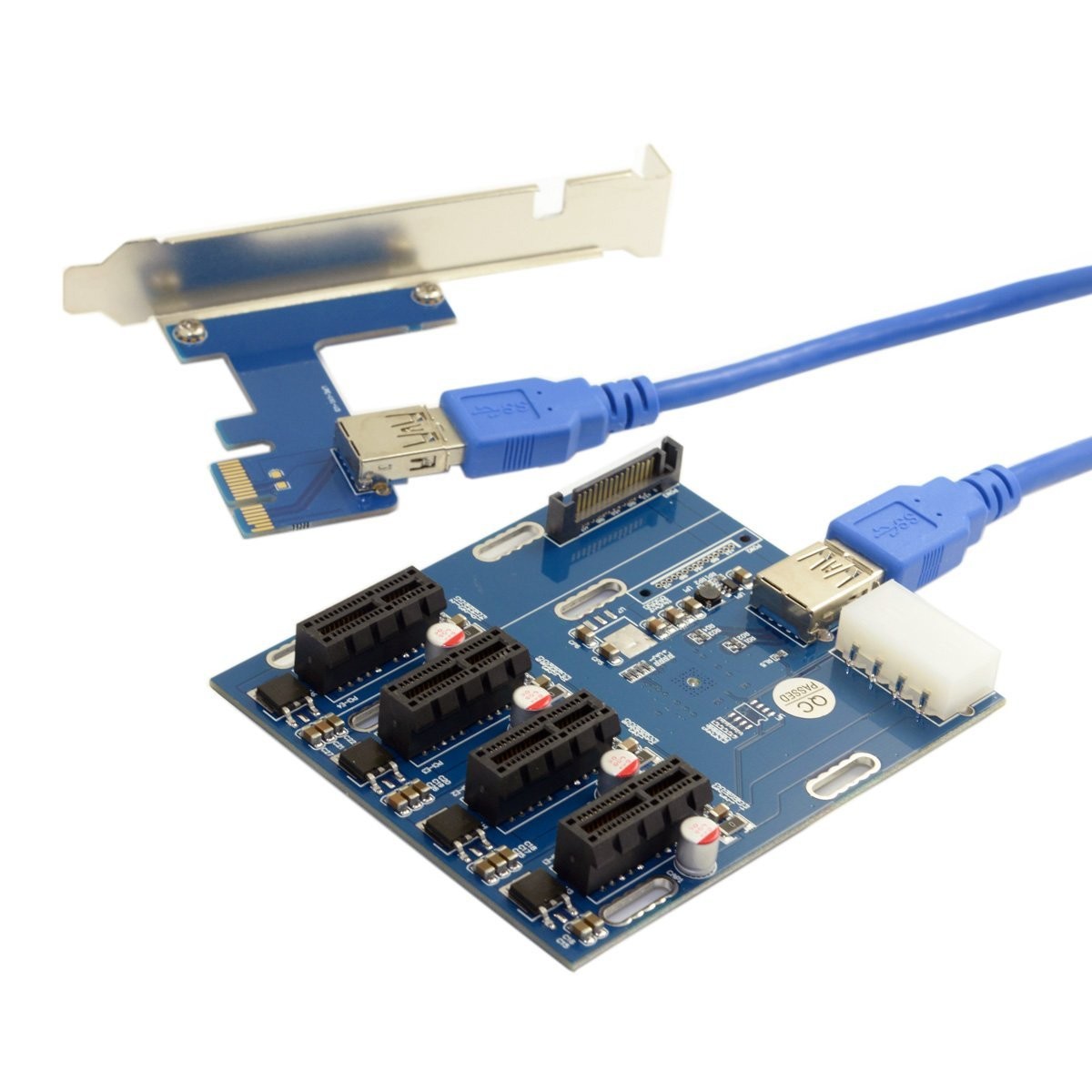 PCI-e Express 1x to 4 Port 1x Switch Multiplier Splitter Hub Riser Card with USB 3.0 Cable