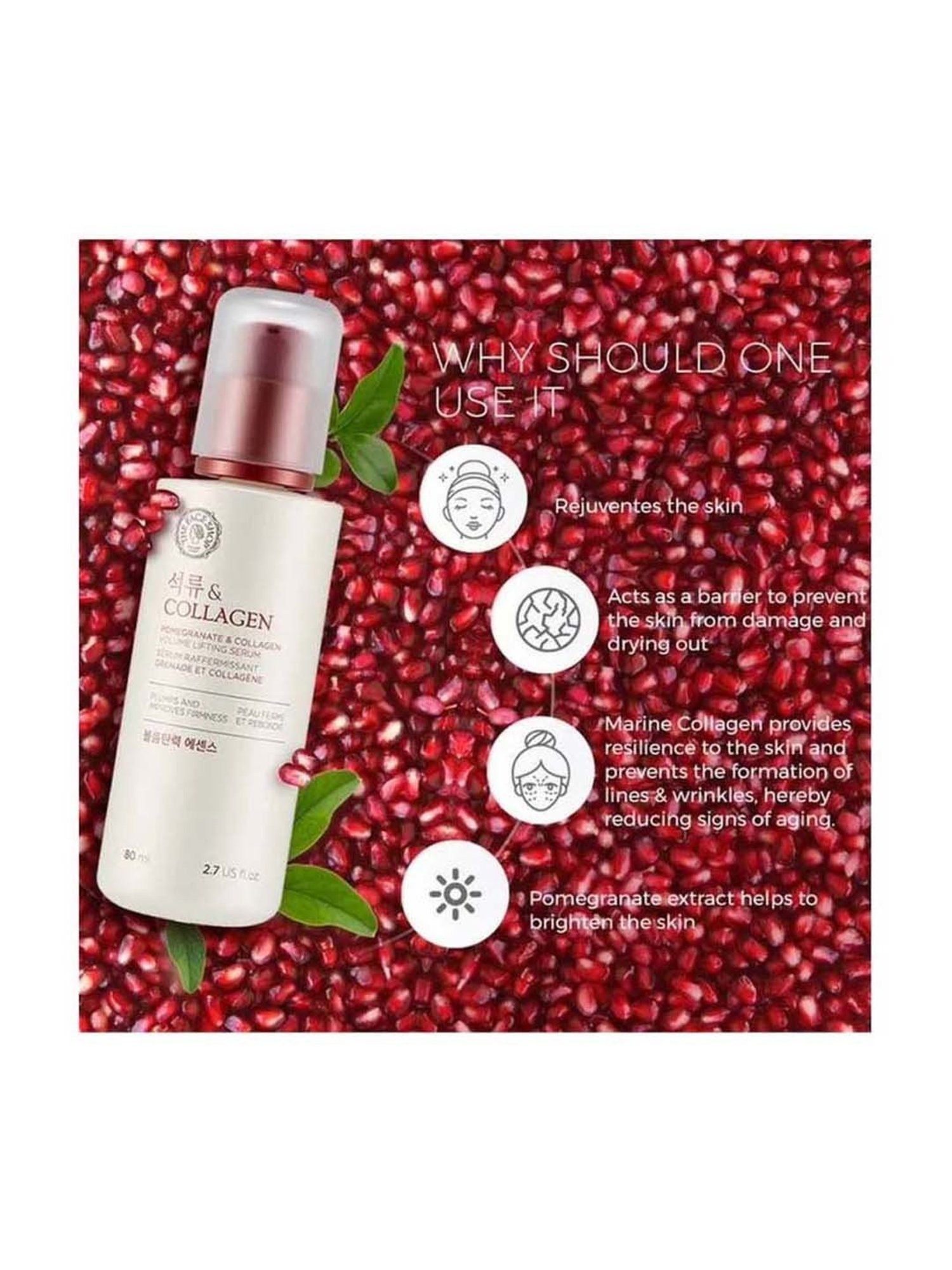 The Face Shop Pomegranate & Collagen Volume Lifting Serum with Hyaluronic Acid - 80 ml
