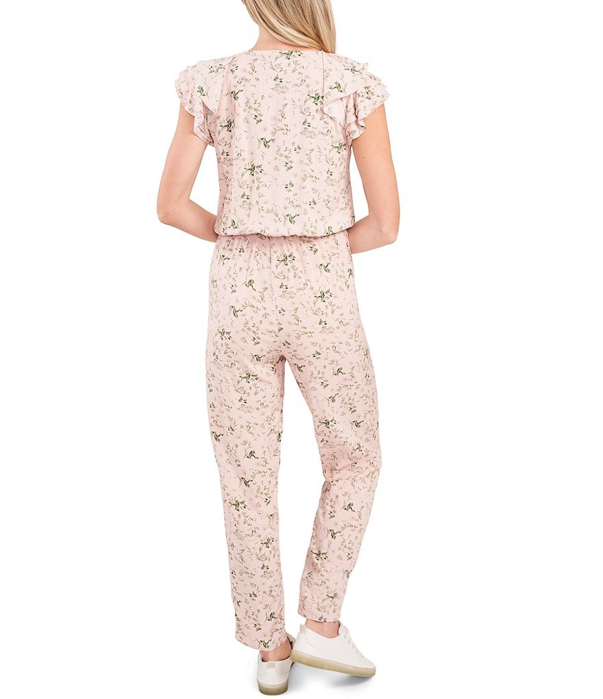 CeCe Cap Sleeve V-Neck Floral Print Ankle Length Jumpsuit