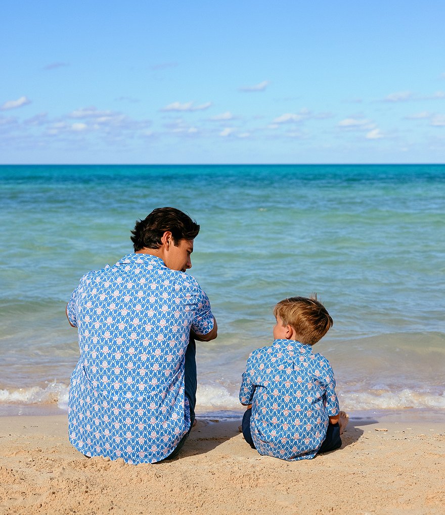 Southern Tide Boys 4-20 Intercoastal Turtle Print Short Sleeve Button Front Sports Shirt