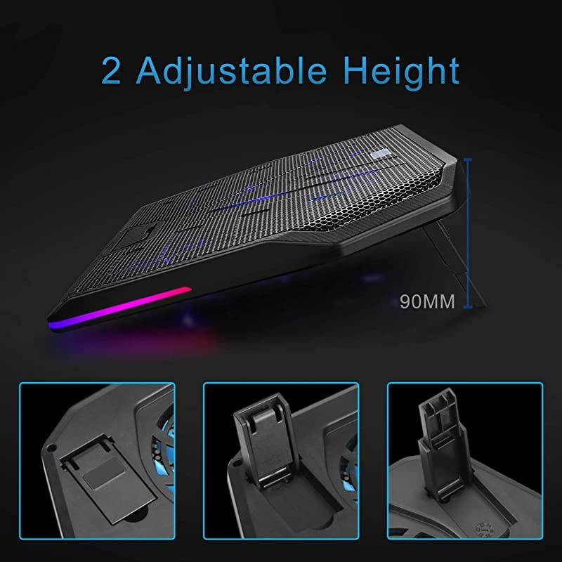 RGB Laptop Cooling Pad Cooler for 15617 Inch Laptop with 5 Quiet Fans and Touch Control 2 USB Port