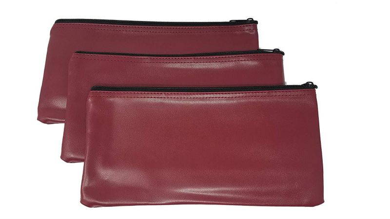 Cash Bag, Coin Bag, Company Security Bank Deposit / Utility Zipper Bag, 11 X 5.5 Inches, Grey, Navy, Green, Maroon. (Pack of 3, Maroon)