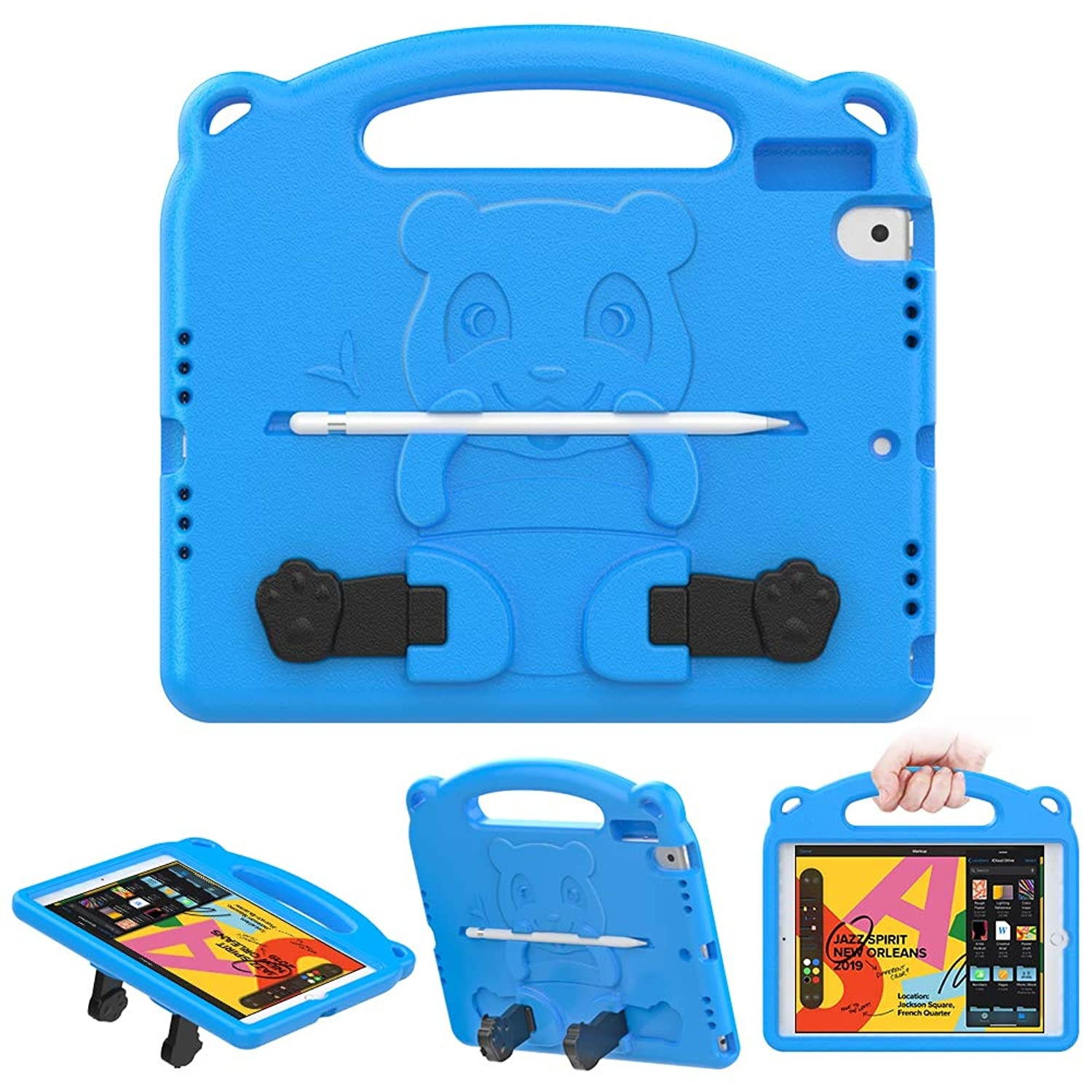 MoKo Case Fit iPad 7th Generation 10.2" 2019/iPad 10.2 Case/iPad Air (3rd Generation) 10.5" 2019/iPad Pro 10.5 2017, Kids Friendly EVA Foam Shock Proof Handle Protective Stand Cover Case - Blue