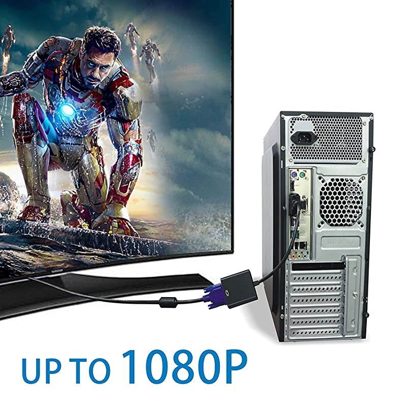 HDMI to VGA  GoldPlated HDMI to VGA Adapter Male to Female Compatible for Computer Desktop Laptop PC Monitor Projector HDTV Chromebook Raspberry Pi Roku Xbox and More Black