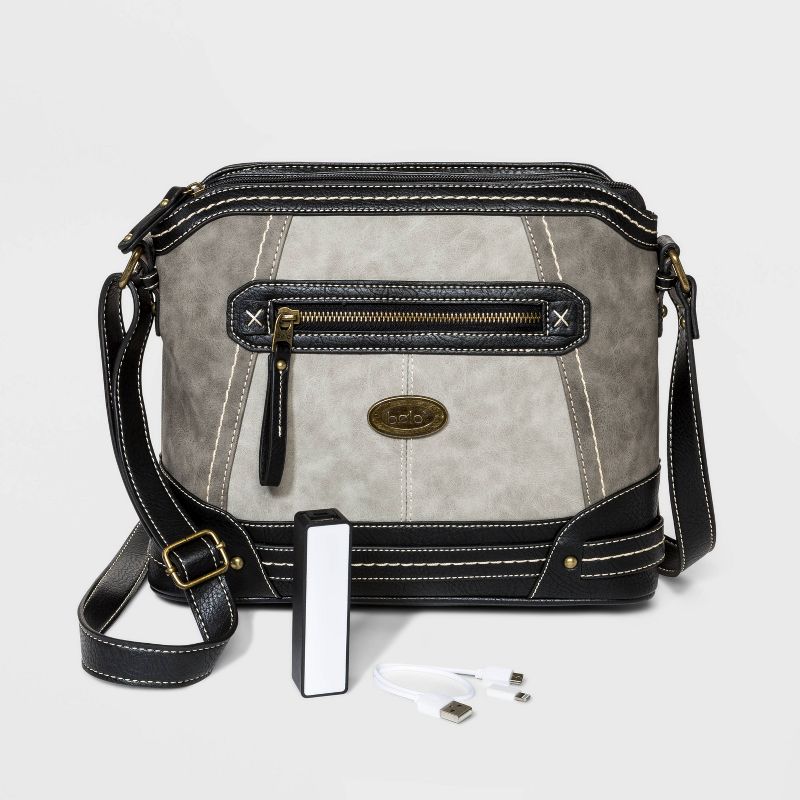 Bolo Zip Closure Crossbody Bag with Power Bank - Gray