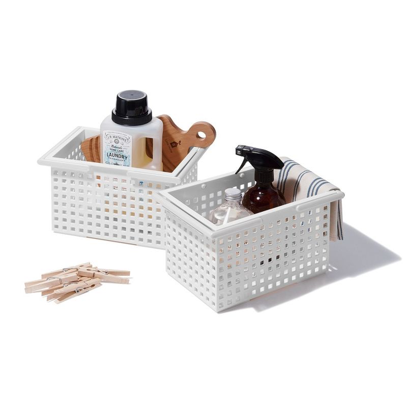 Like-It Versatile Stacking Plastic Home Bathroom Storage Solution Organizer Slotted Basket Tote, White (6 Pack)