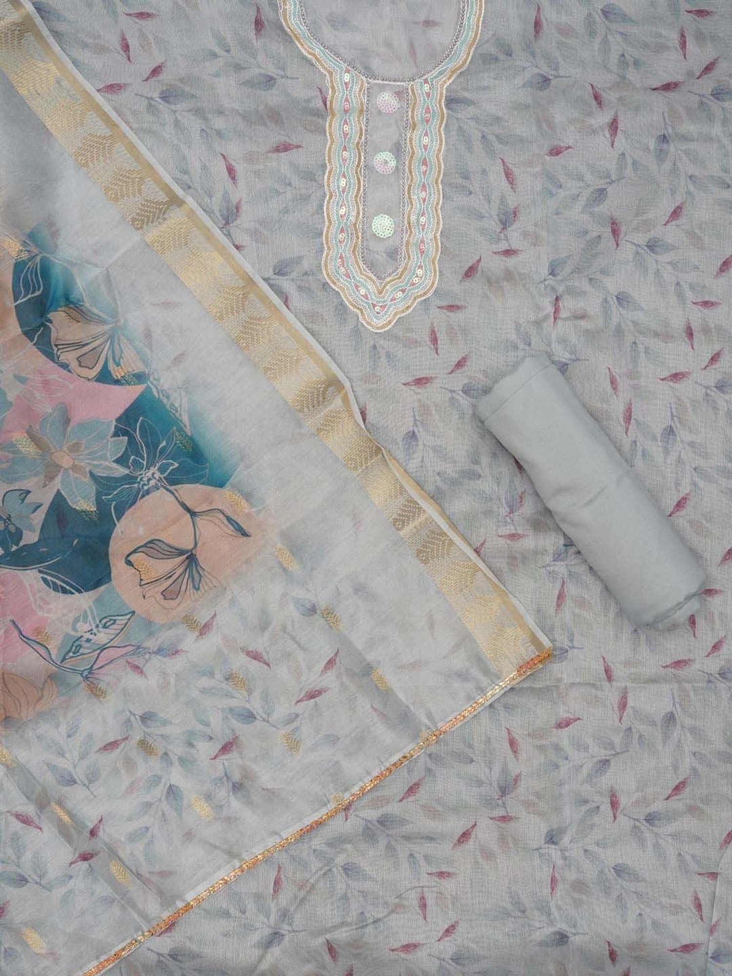 Jaipur Kurti Grey Embellished Unstitched Dress Material