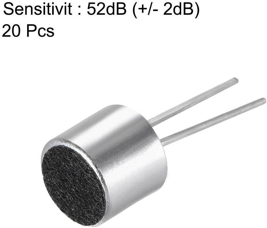 uxcell 6050 52dB Electret Microphone Pickup 6mm x 5mm Cylindrical Condenser MIC with Pins for PCB 20 Pcs