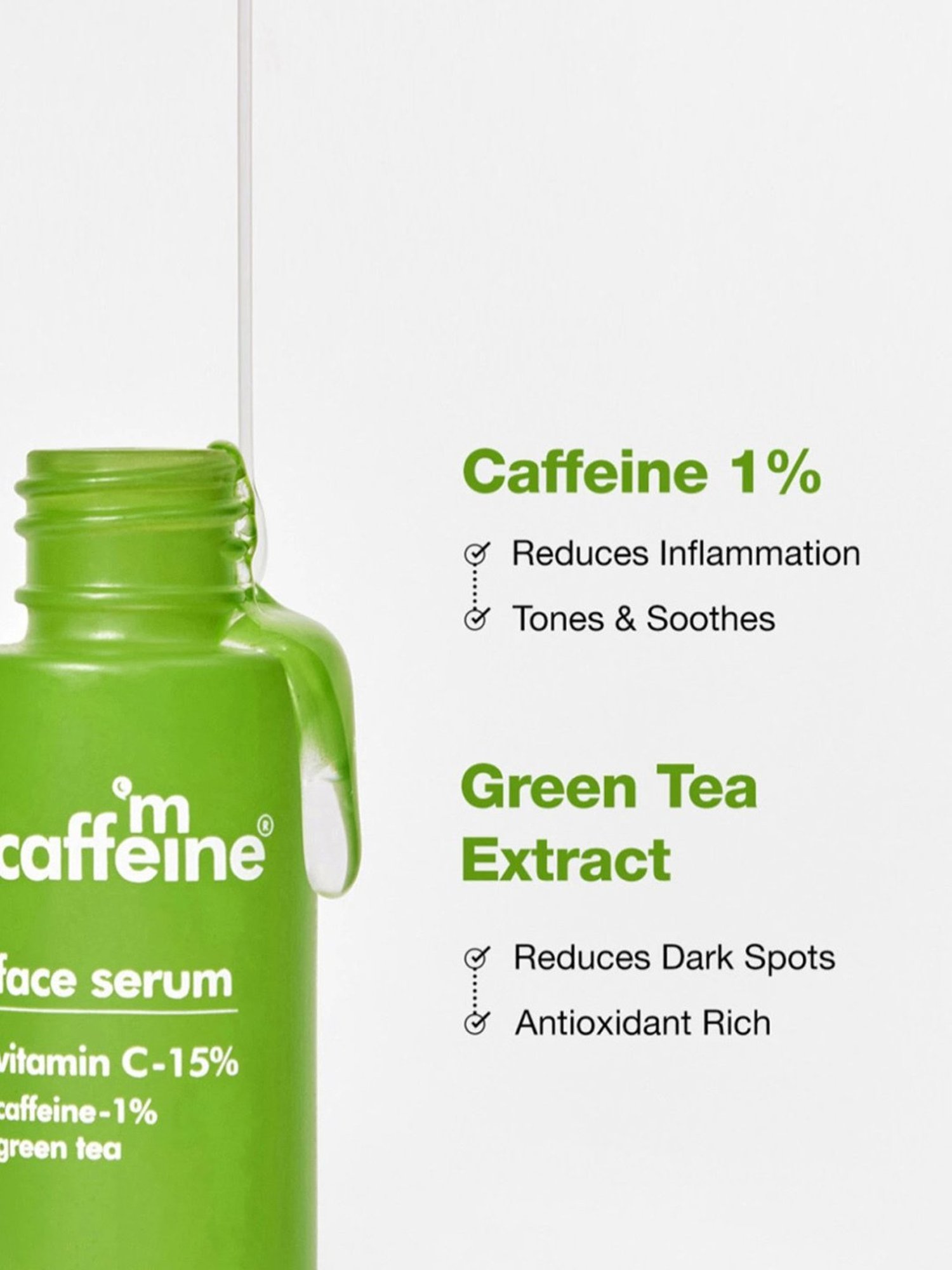 mCaffeine Green Tea Face Serum with Vitamin C-15% - 3 ml
