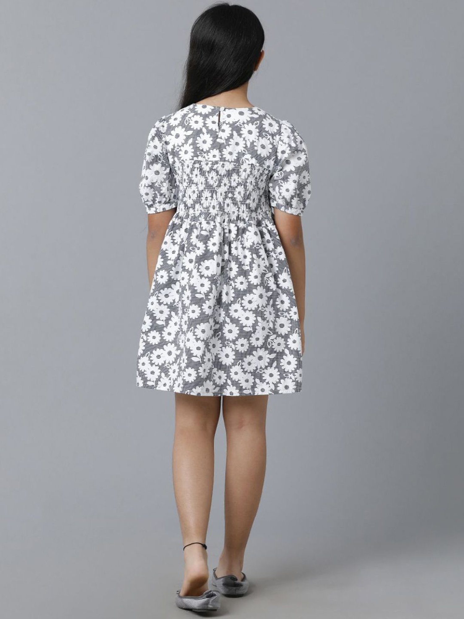 Under Fourteen Only Kids Grey Cotton Floral Print Dress