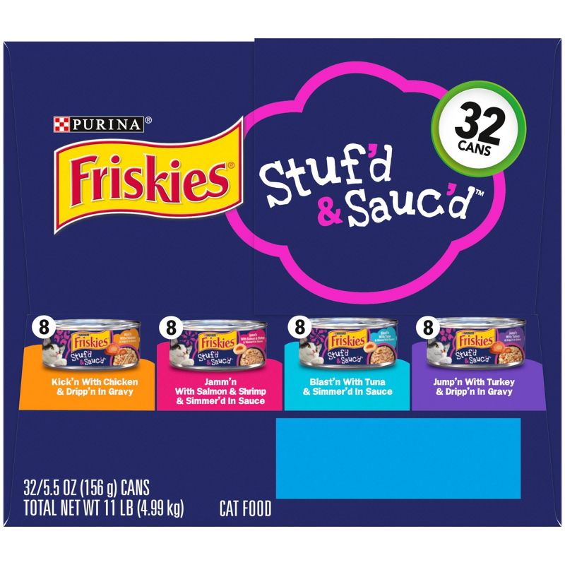 Friskies Stuf'd & Sauc'd Chicken Tuna Turkey Salmon & Shrimp Wet Cat Food - 5.5oz/32ct